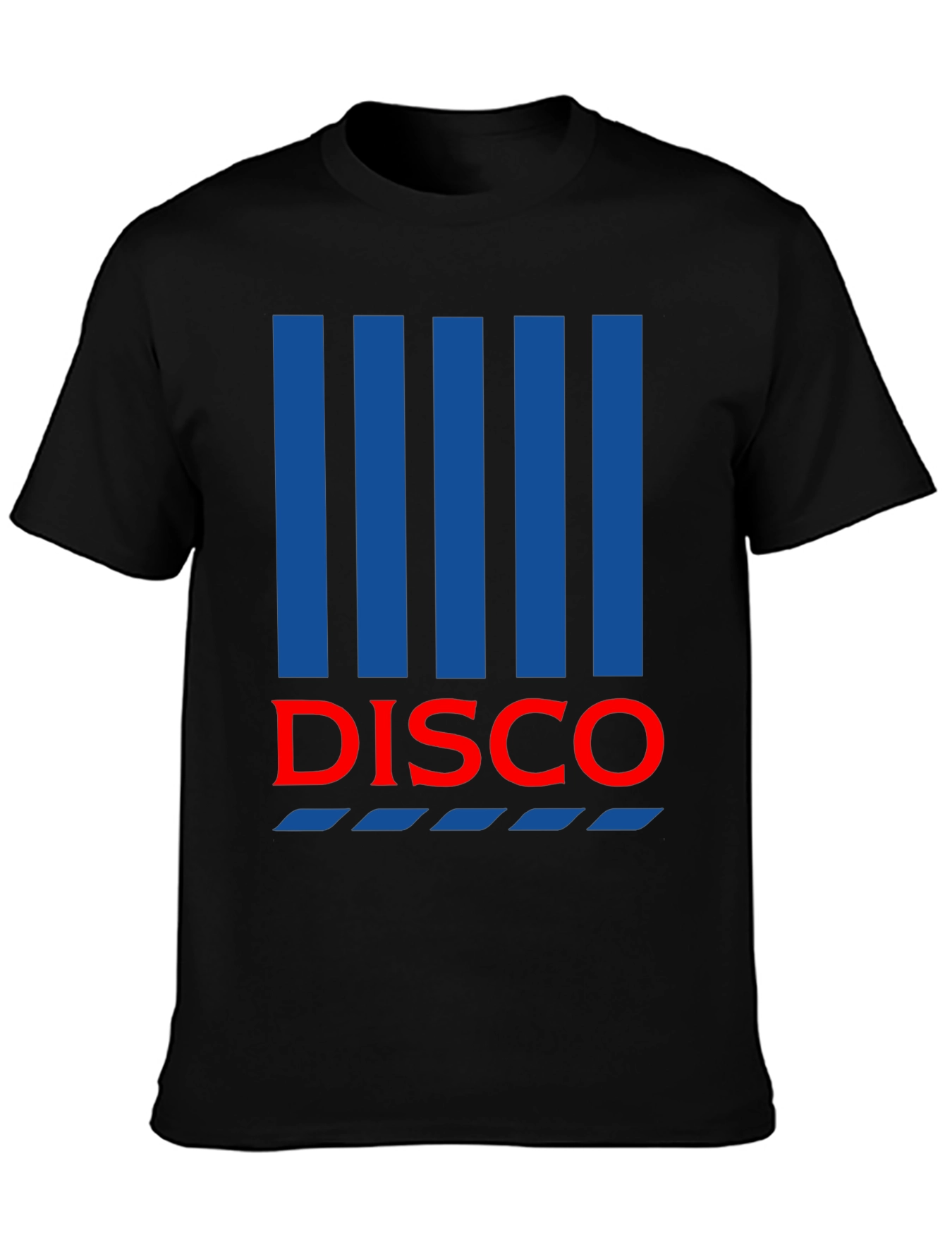 Retro Disco T-Shirt - Black with Blue Stripes