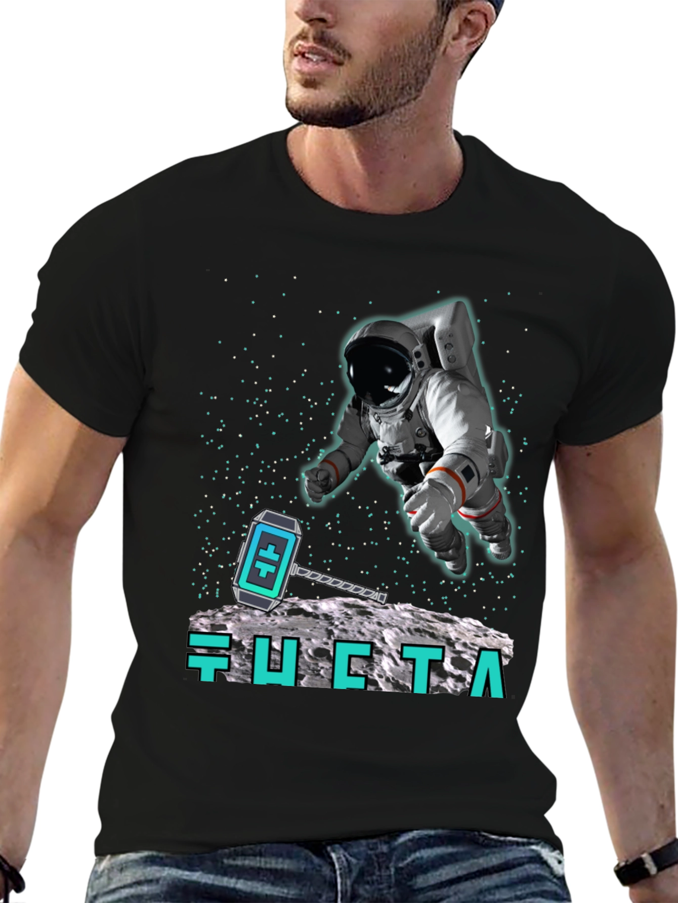 Astronaut Moon Landing Black T-Shirt