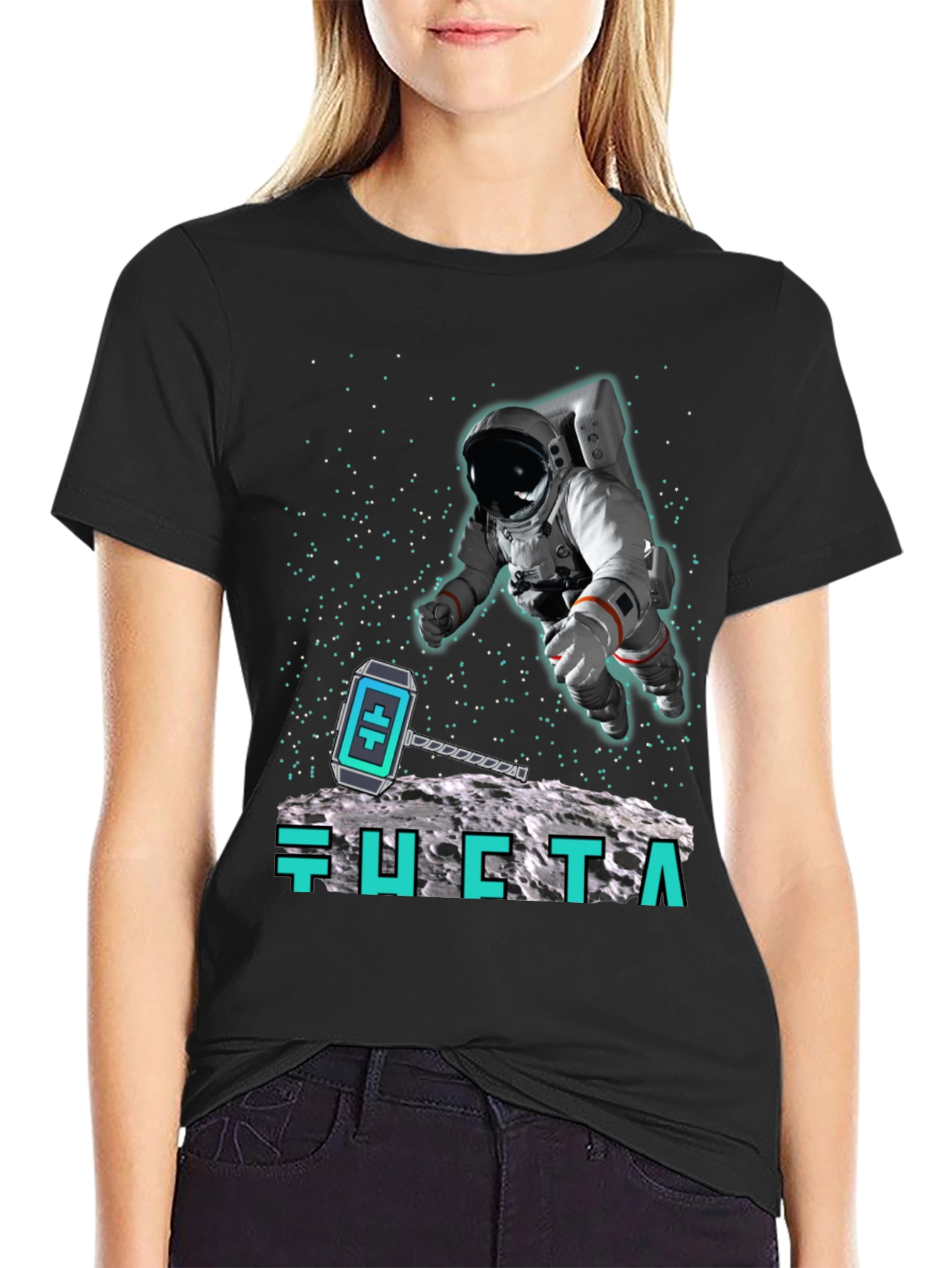 Astronaut Moon Landing Black T-Shirt