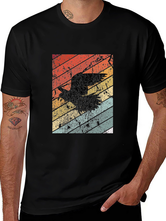 Retro Raven Graphic Tee - Black Cotton T-Shirt