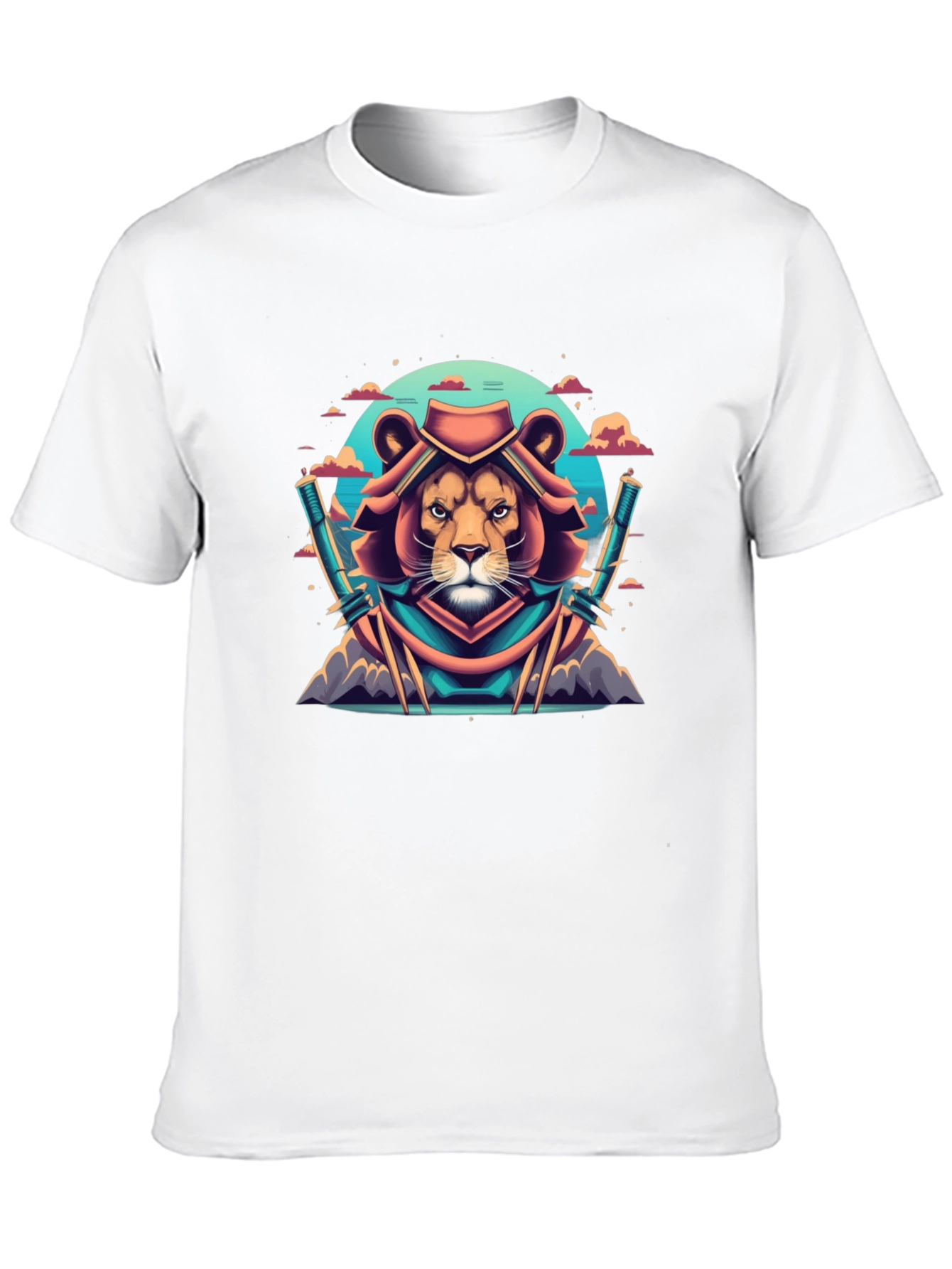 Lion Samurai Graphic Tee - Black Cotton T-Shirt