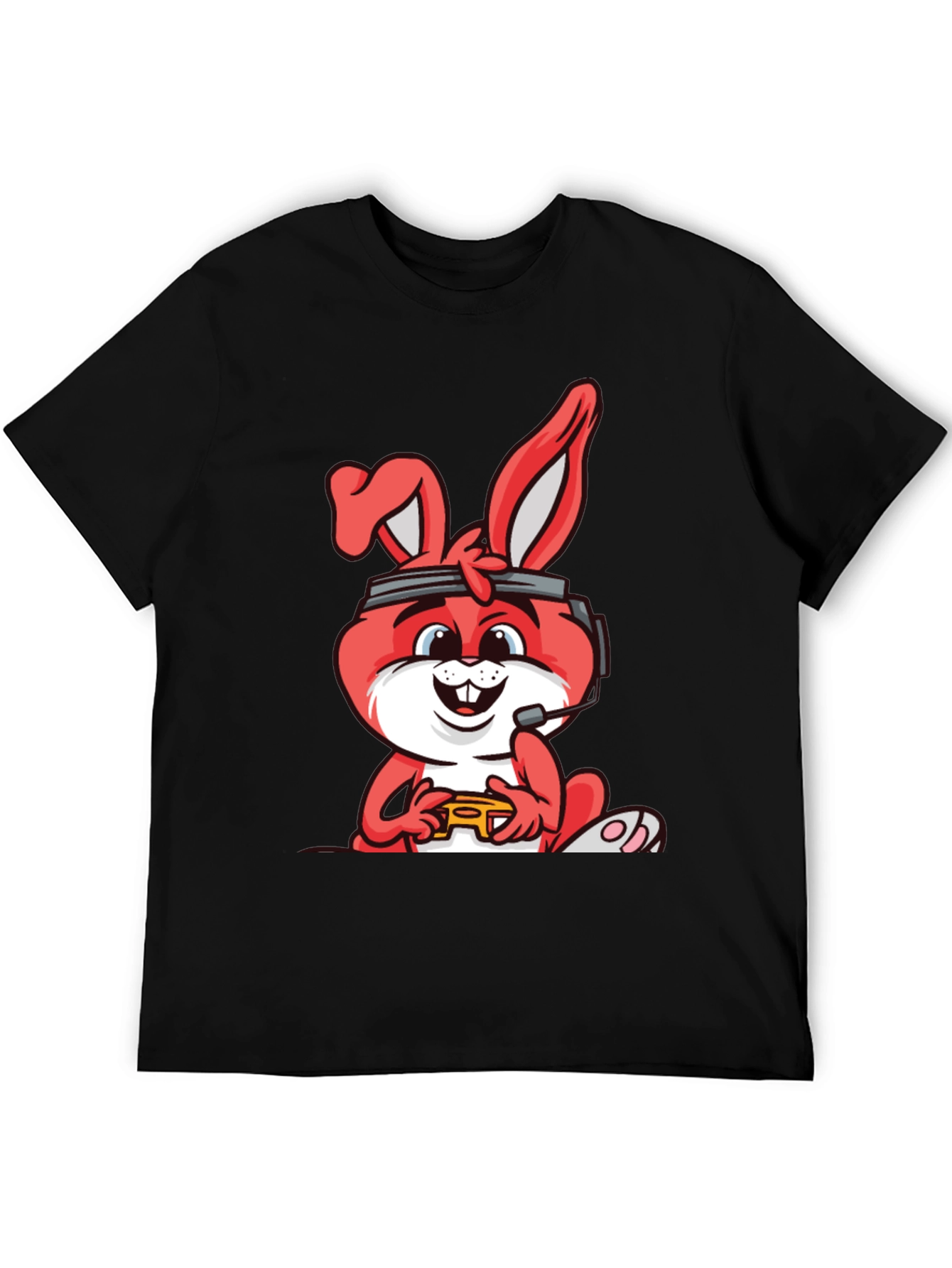Gamer Bunny Graphic Tee - Black Cotton T-Shirt