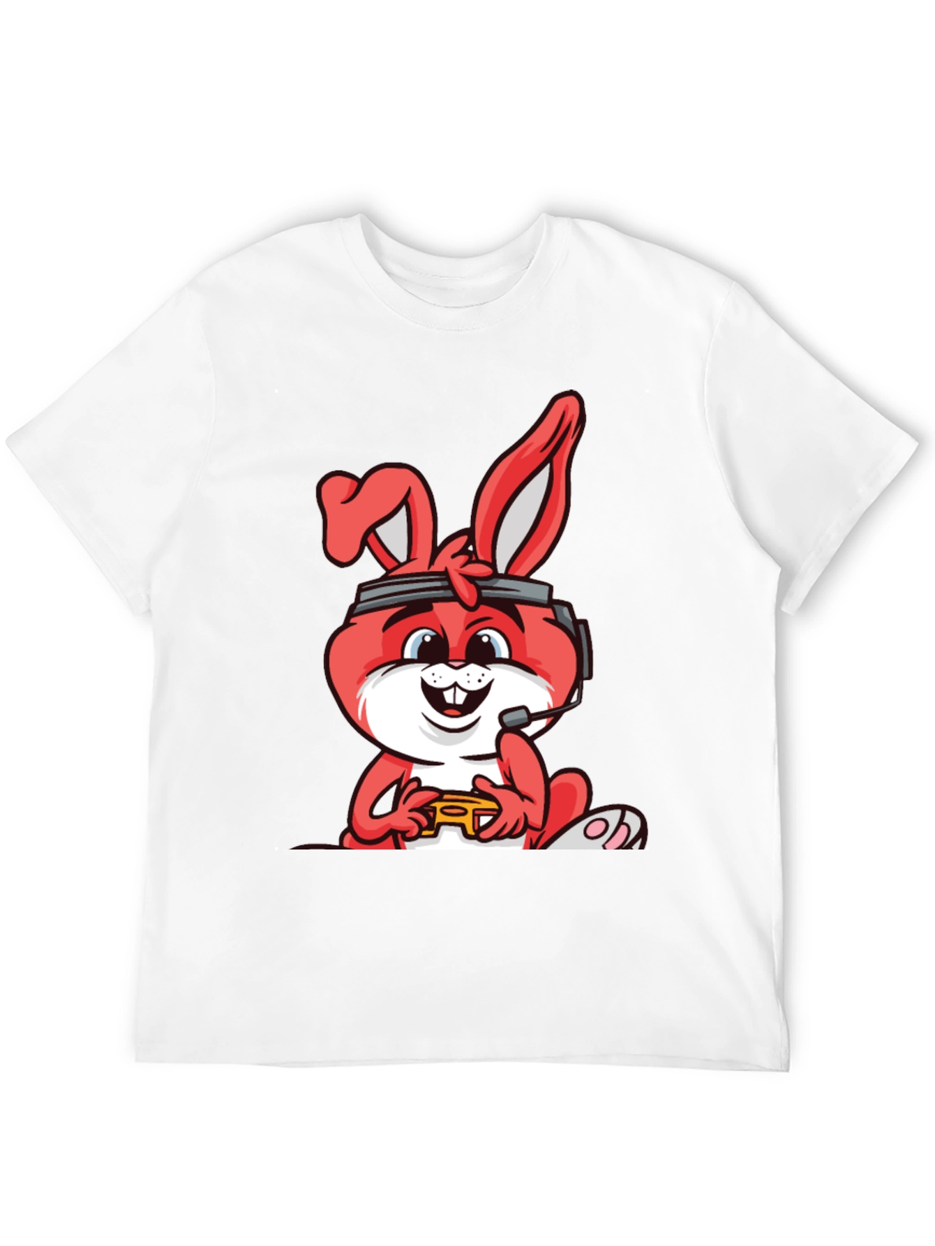 Gamer Bunny Graphic Tee - Black Cotton T-Shirt