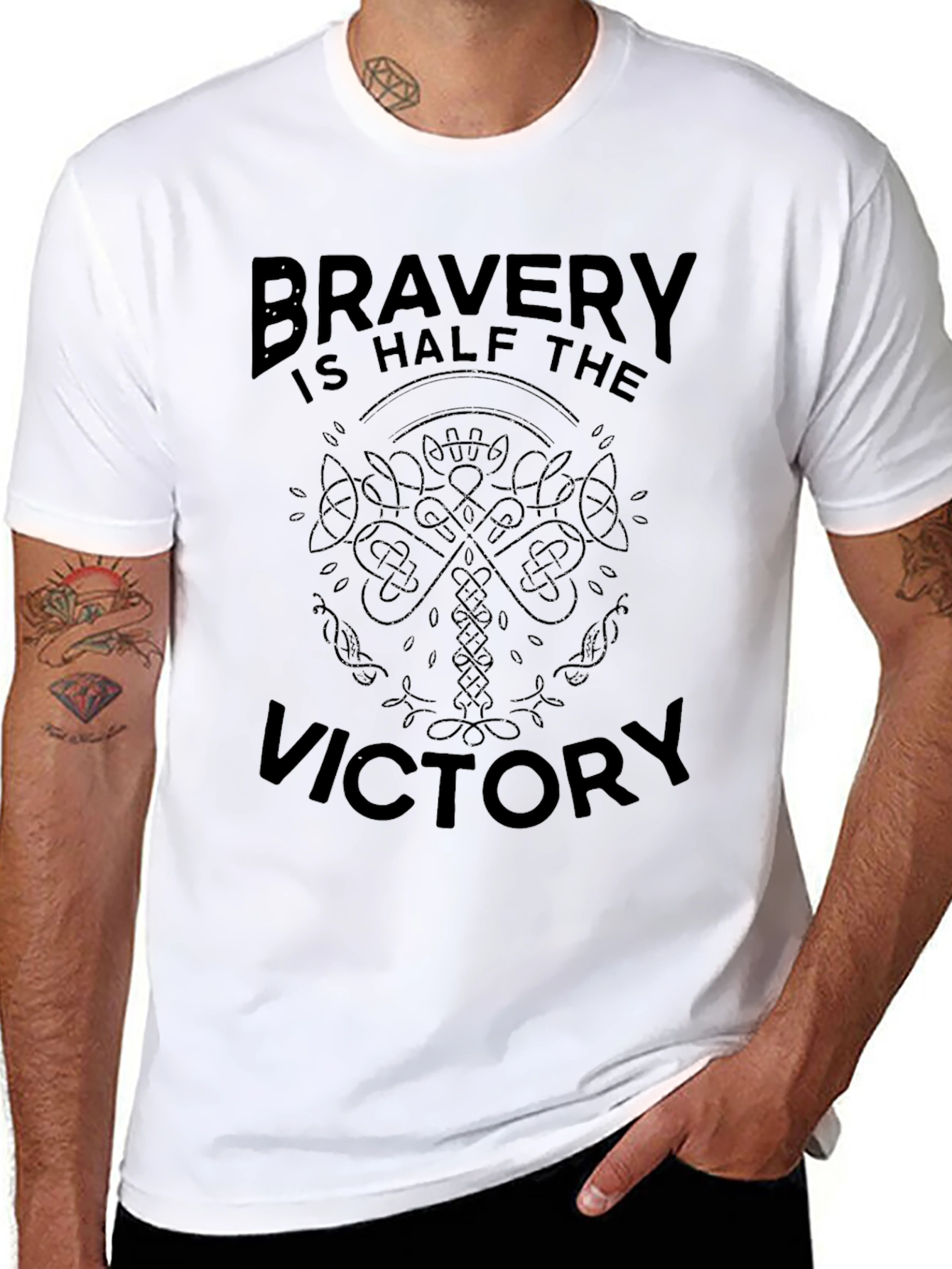 Bravery Victory Graphic Print Mens Black T-Shirt