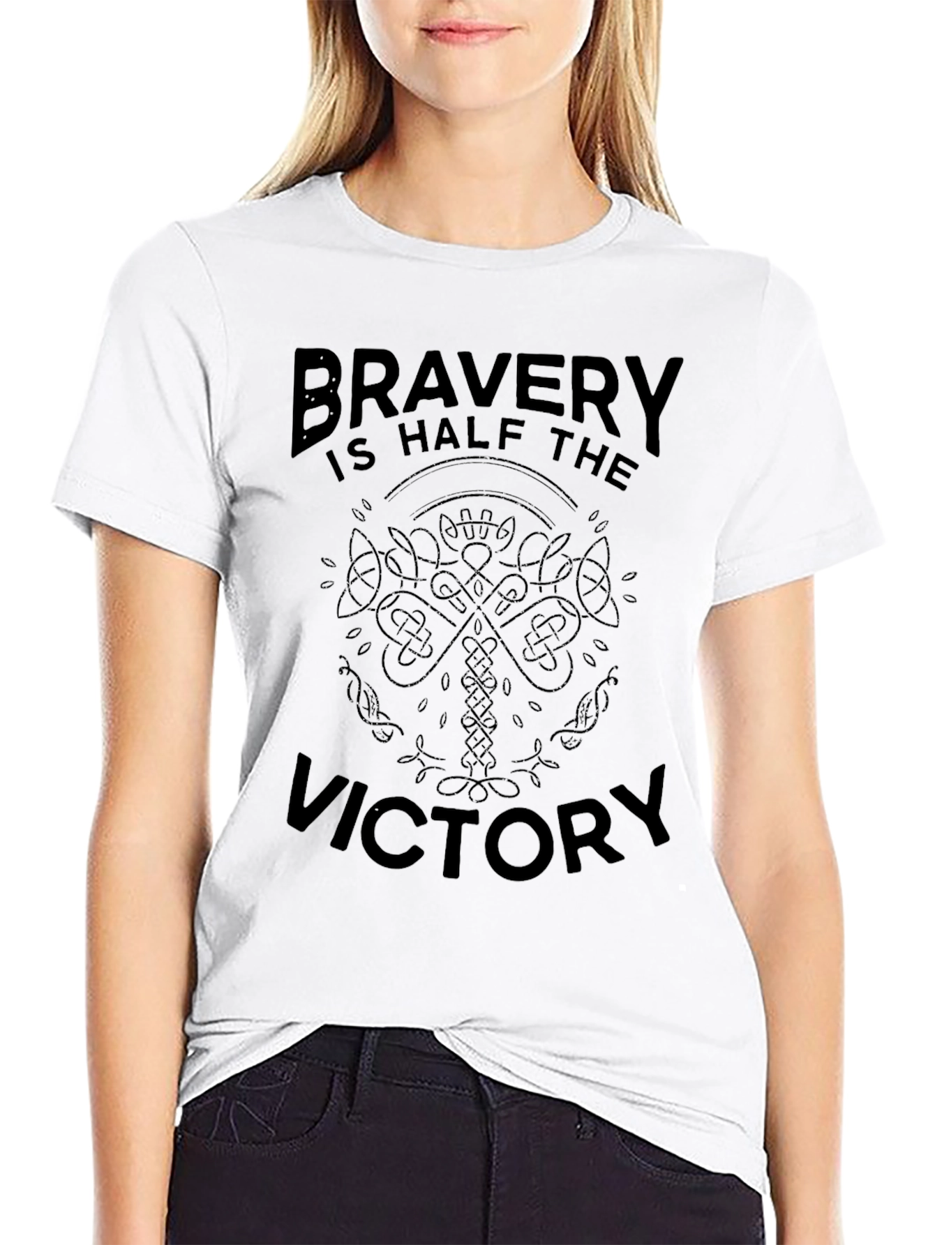 Bravery Victory Graphic Print Mens Black T-Shirt