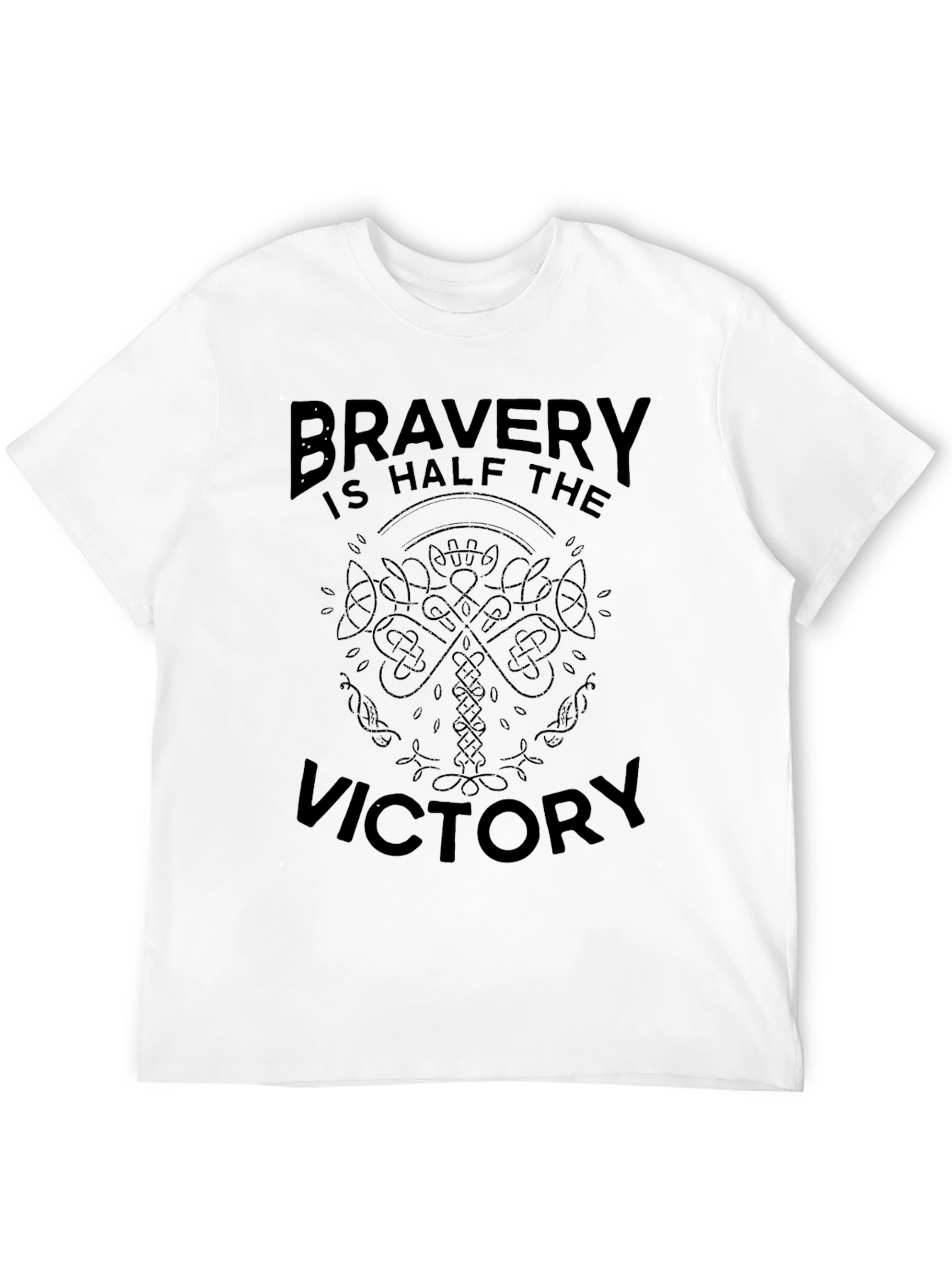 Bravery Victory Graphic Print Mens Black T-Shirt