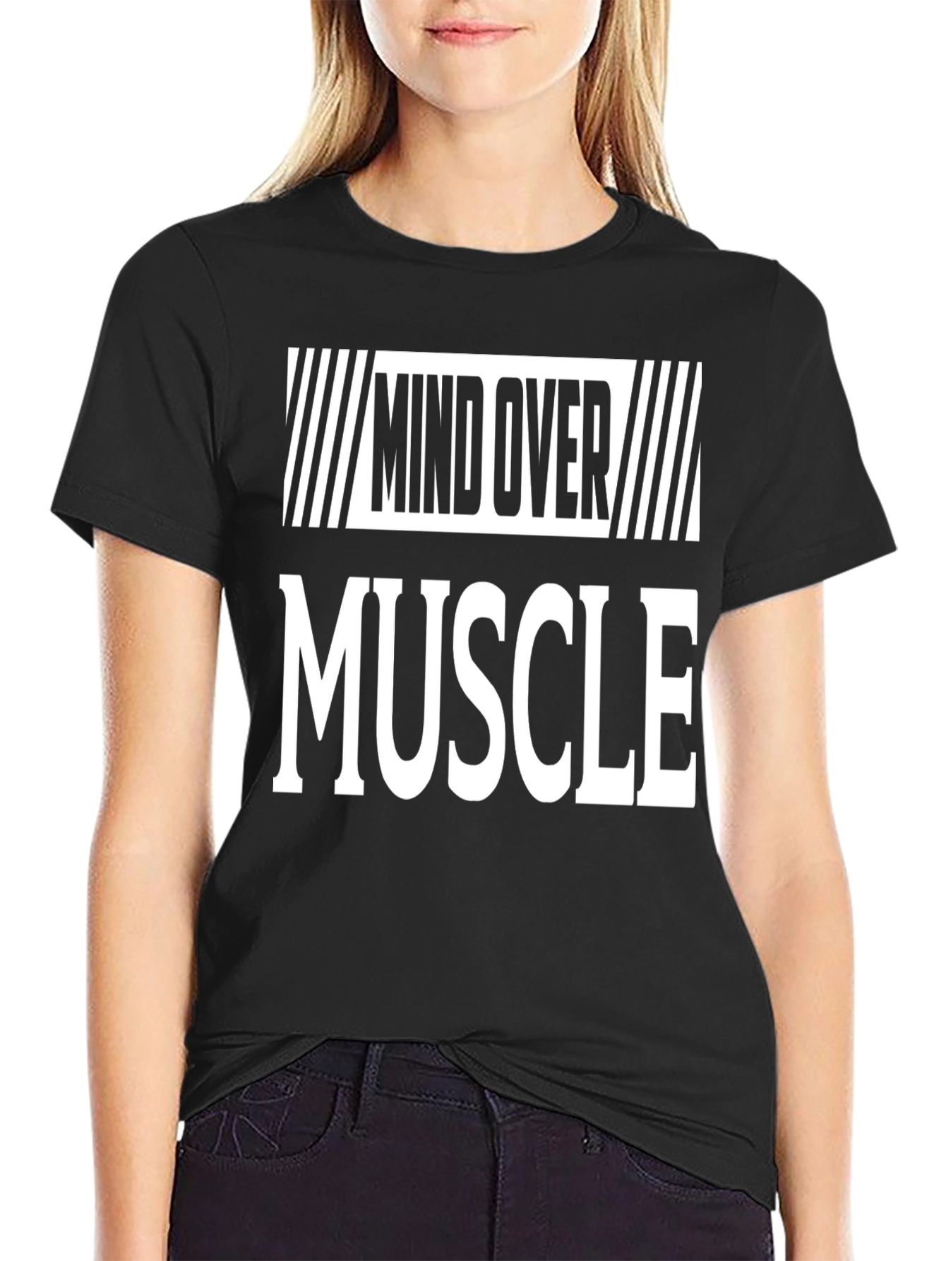 Mind Over Muscle Graphic Print Black T-Shirt