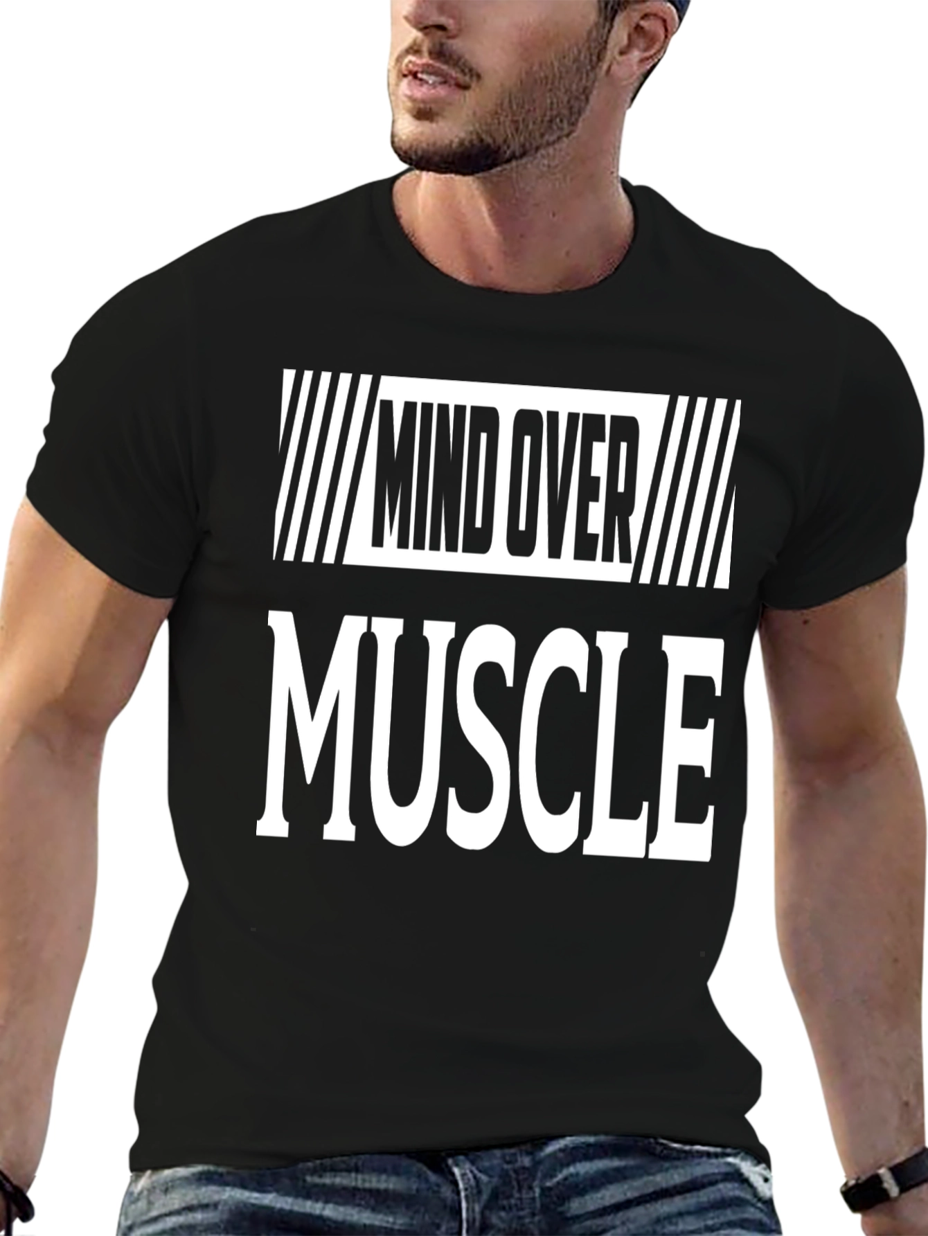 Mind Over Muscle Graphic Print Black T-Shirt