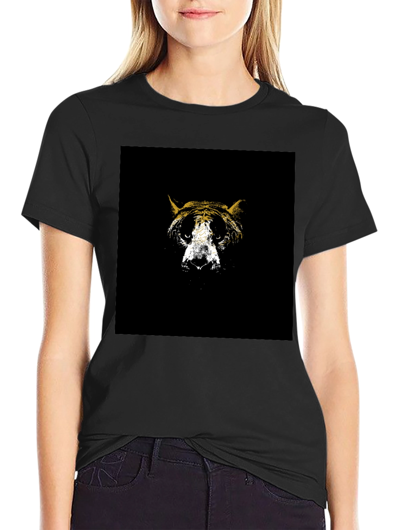Abstract Tiger Graphic Tee - Black Cotton Blend
