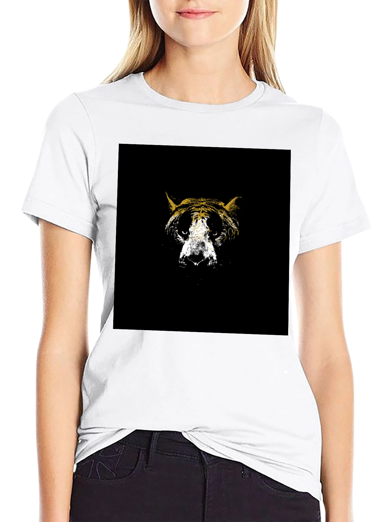 Abstract Tiger Graphic Tee - Black Cotton Blend