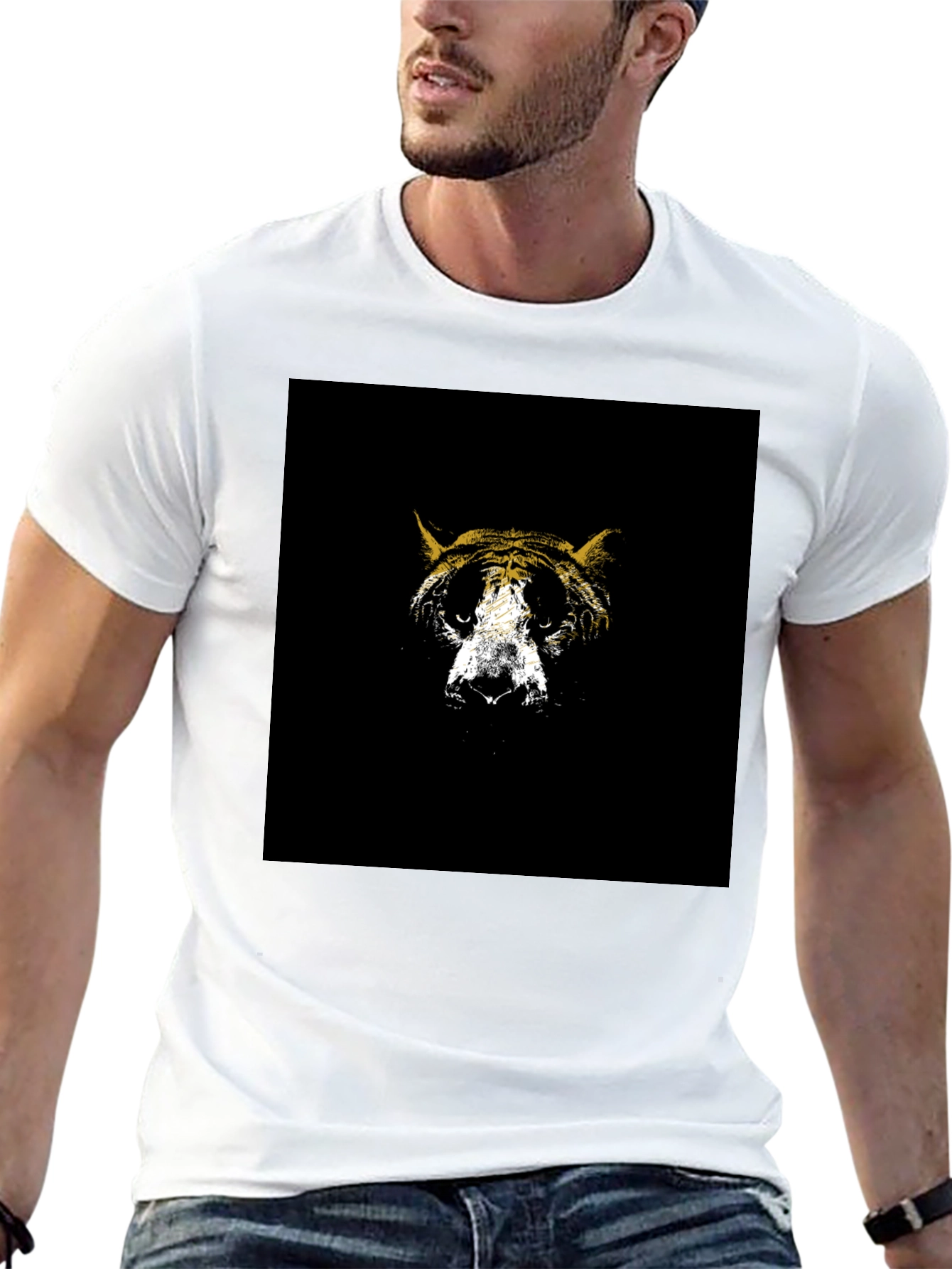 Abstract Tiger Graphic Tee - Black Cotton Blend