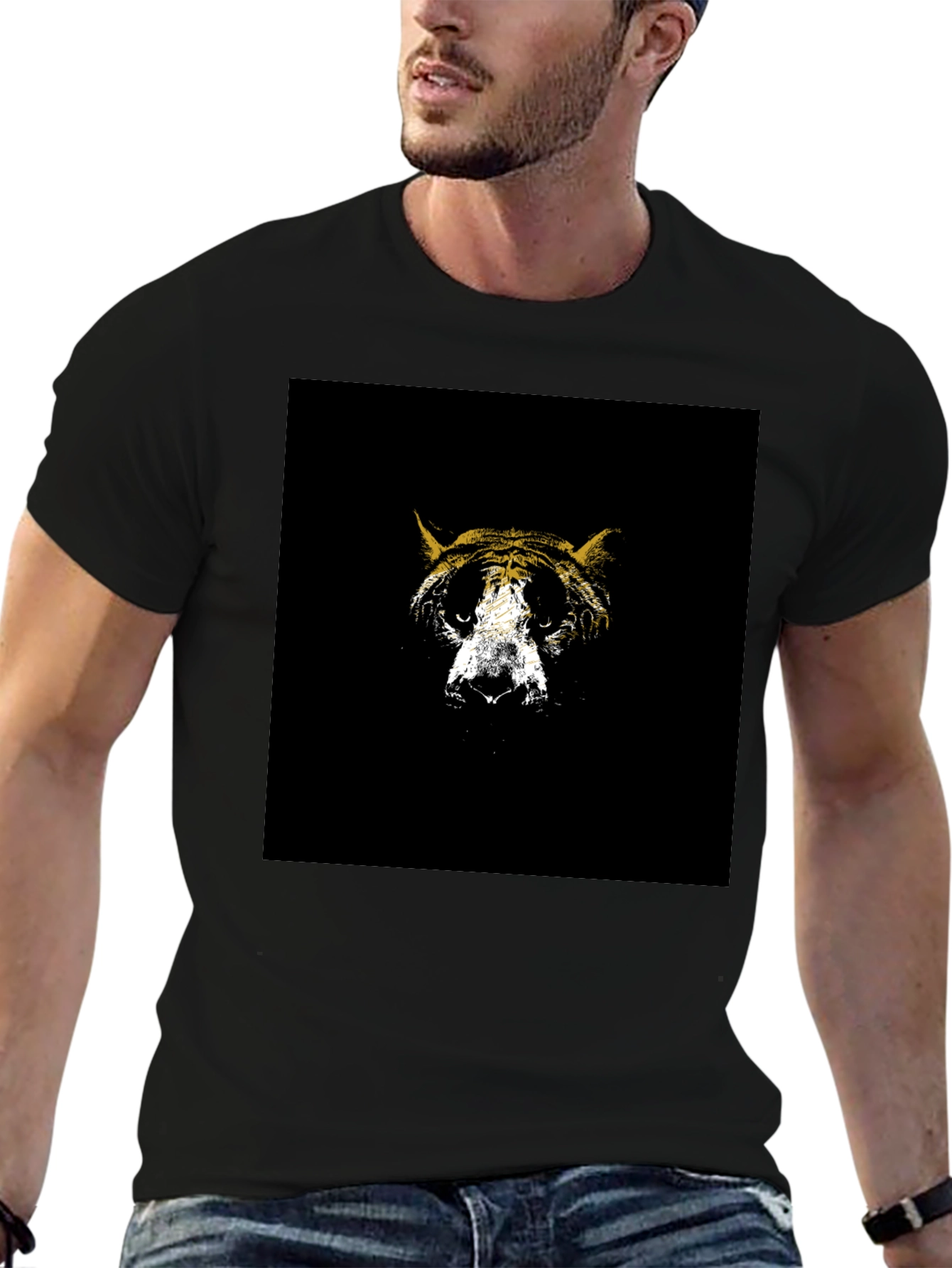 Abstract Tiger Graphic Tee - Black Cotton Blend
