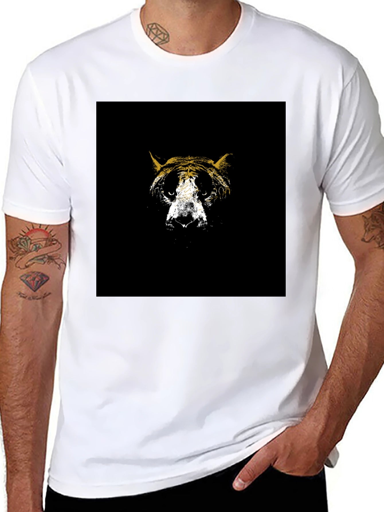 Abstract Tiger Graphic Tee - Black Cotton Blend