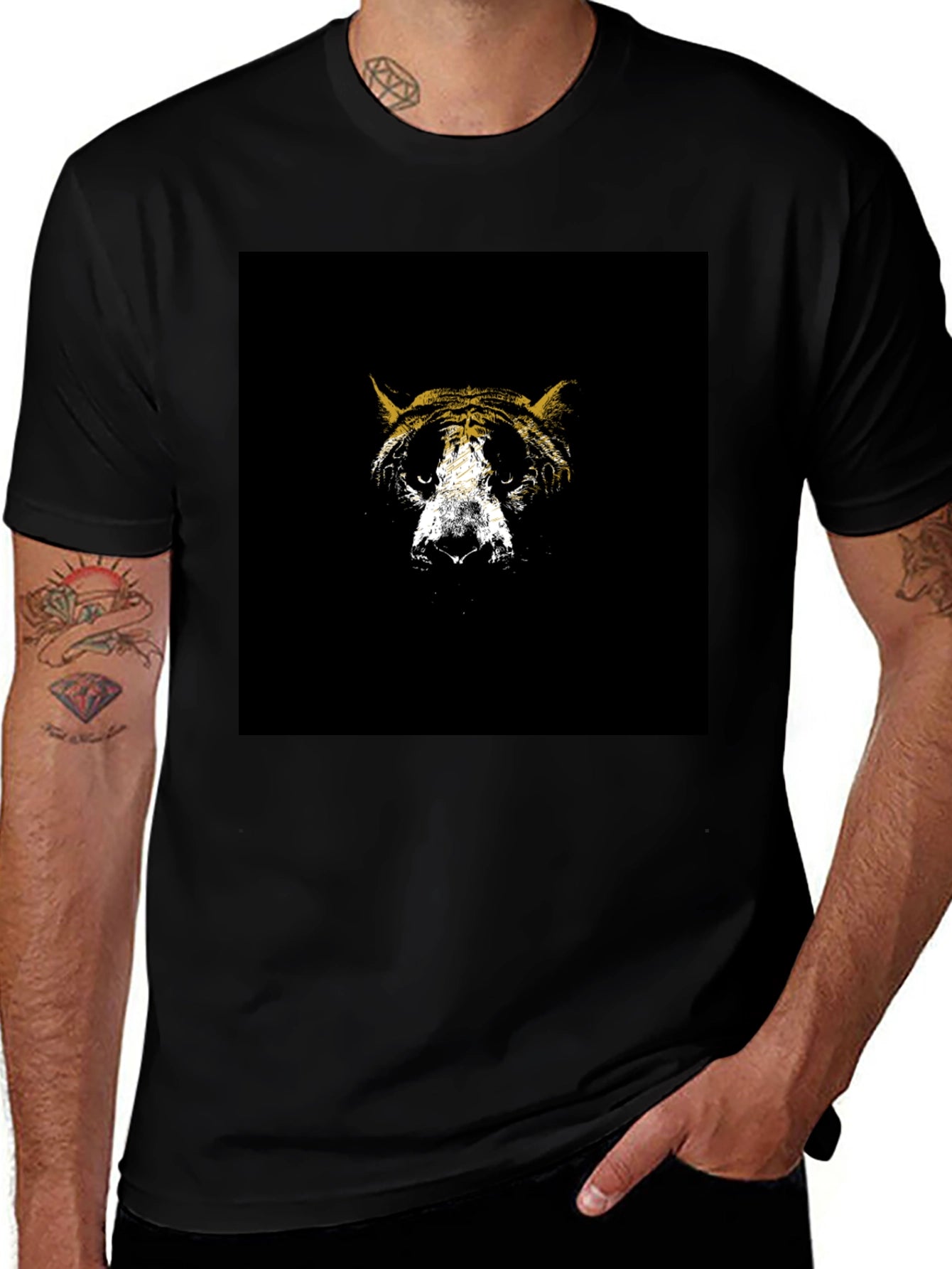 Abstract Tiger Graphic Tee - Black Cotton Blend
