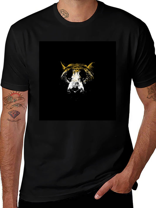 Abstract Tiger Graphic Tee - Black Cotton Blend