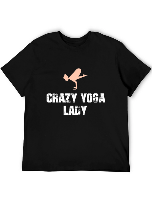 Crazy Yoga Lady Graphic Tee - Black Cotton T-Shirt