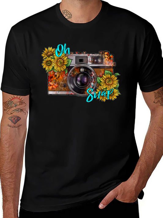 Vintage Camera Sunflower Graphic T-Shirt