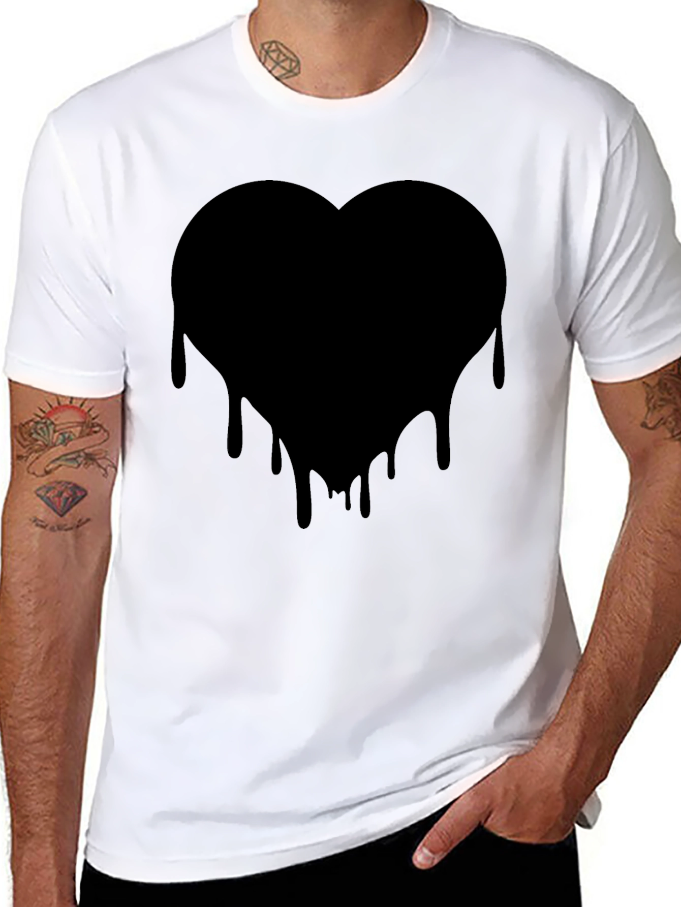 Mens Black Heart Drip Graphic Tee
