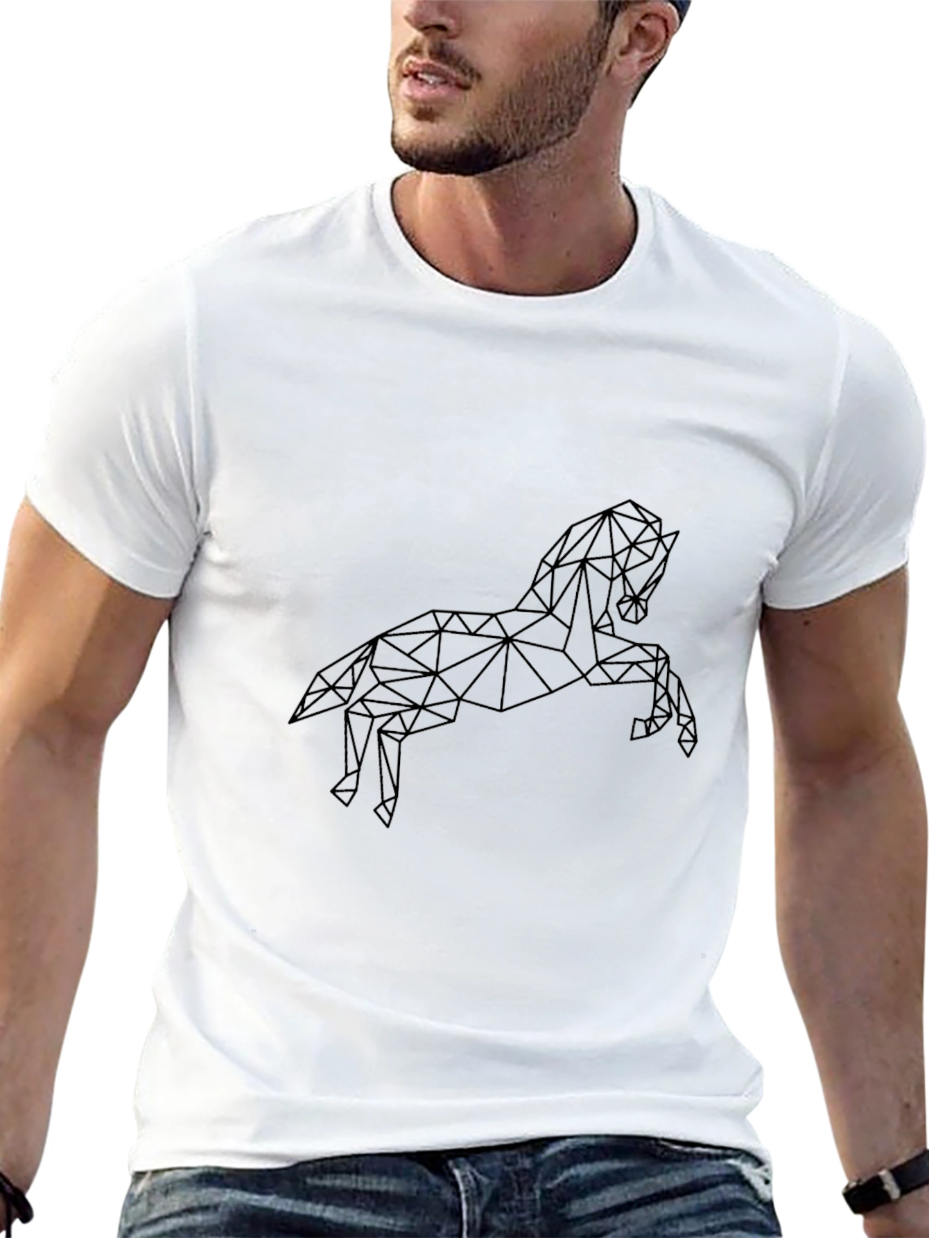Geometric Horse Graphic Tee - Stylish Black T-Shirt
