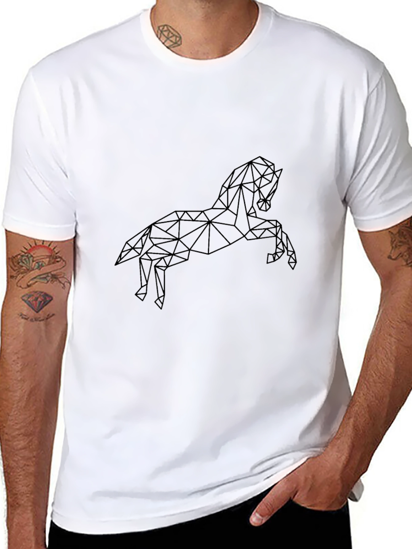 Geometric Horse Graphic Tee - Stylish Black T-Shirt