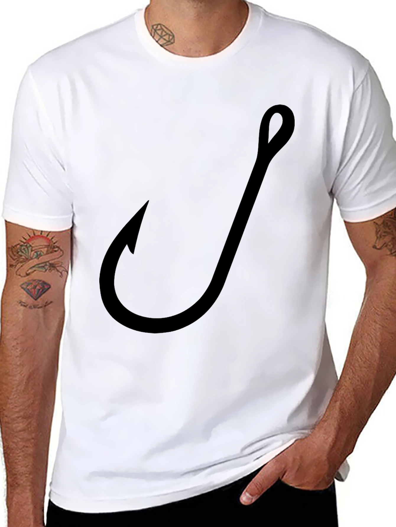 Fishing Hook Graphic Tee - Black Cotton T-Shirt