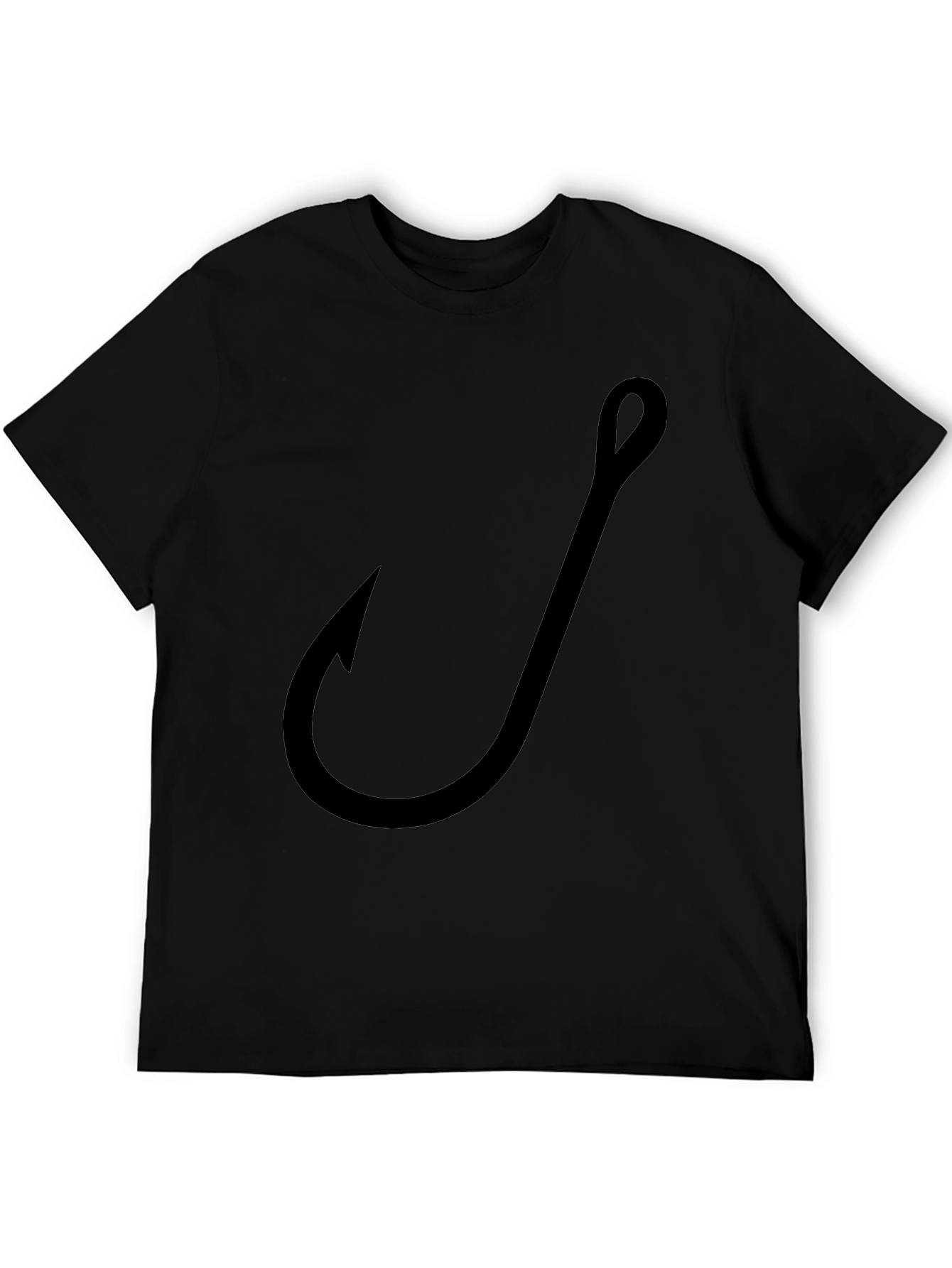Fishing Hook Graphic Tee - Black Cotton T-Shirt