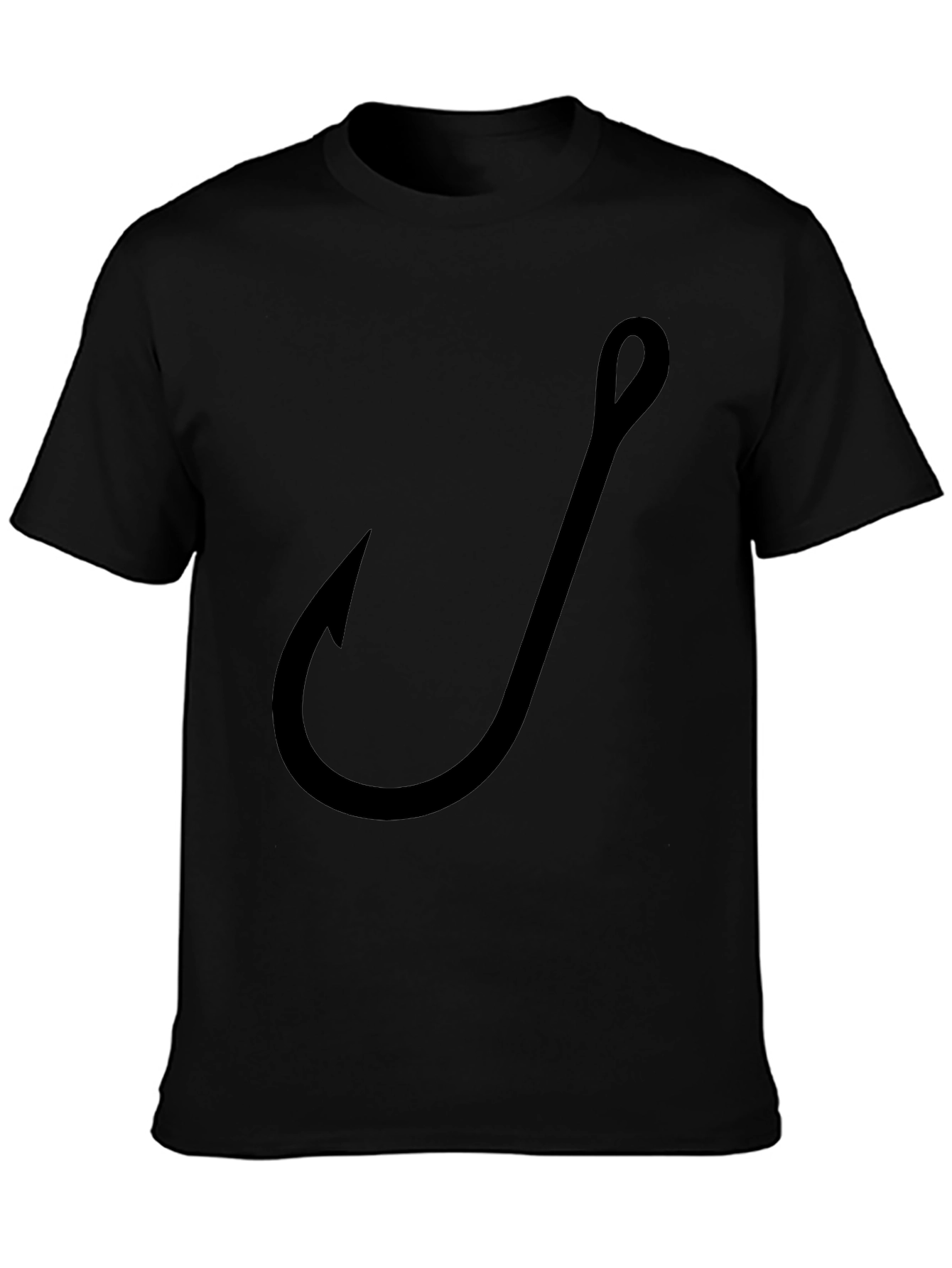 Fishing Hook Graphic Tee - Black Cotton T-Shirt