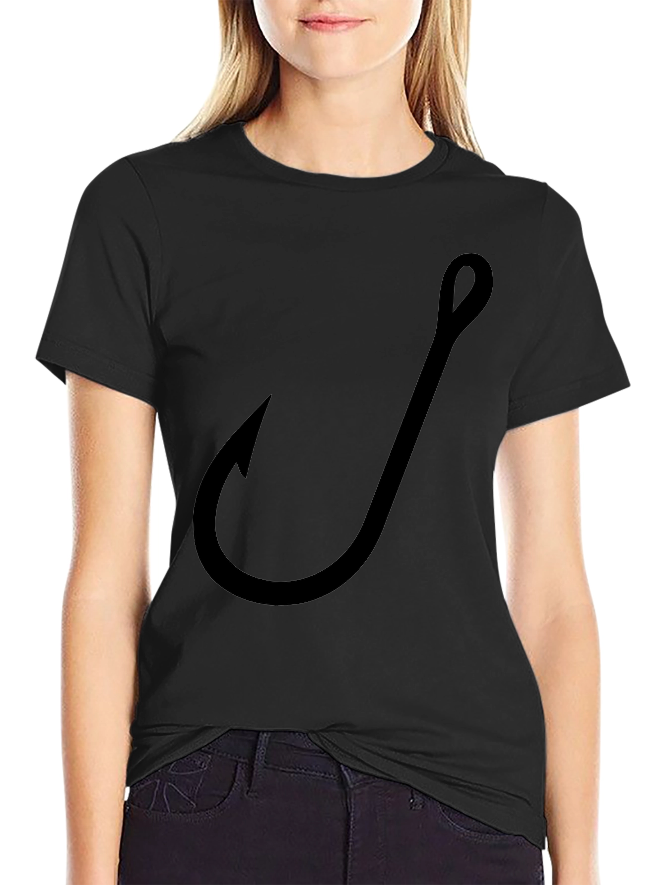 Fishing Hook Graphic Tee - Black Cotton T-Shirt