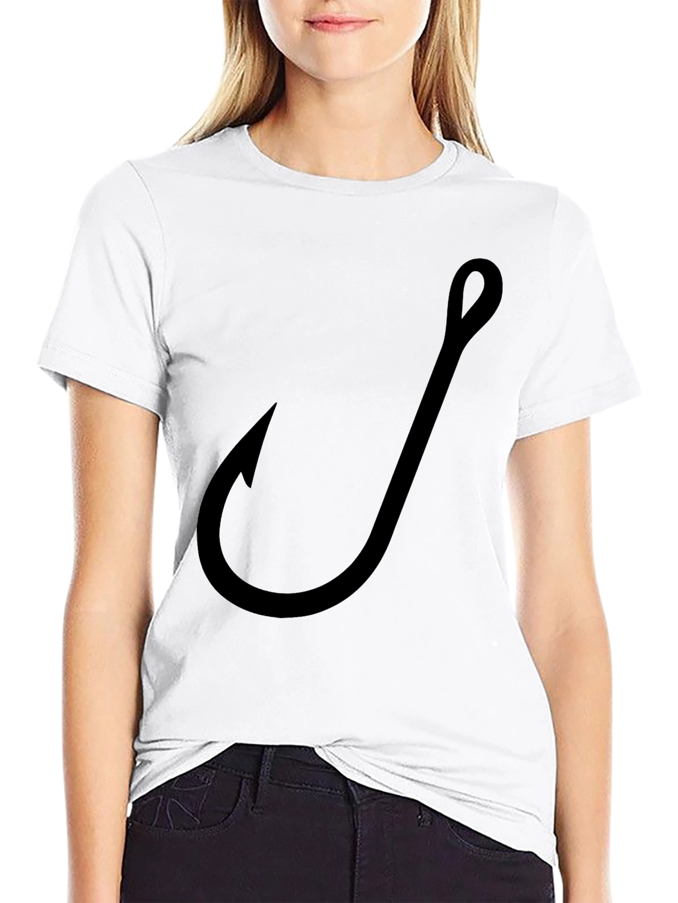 Fishing Hook Graphic Tee - Black Cotton T-Shirt