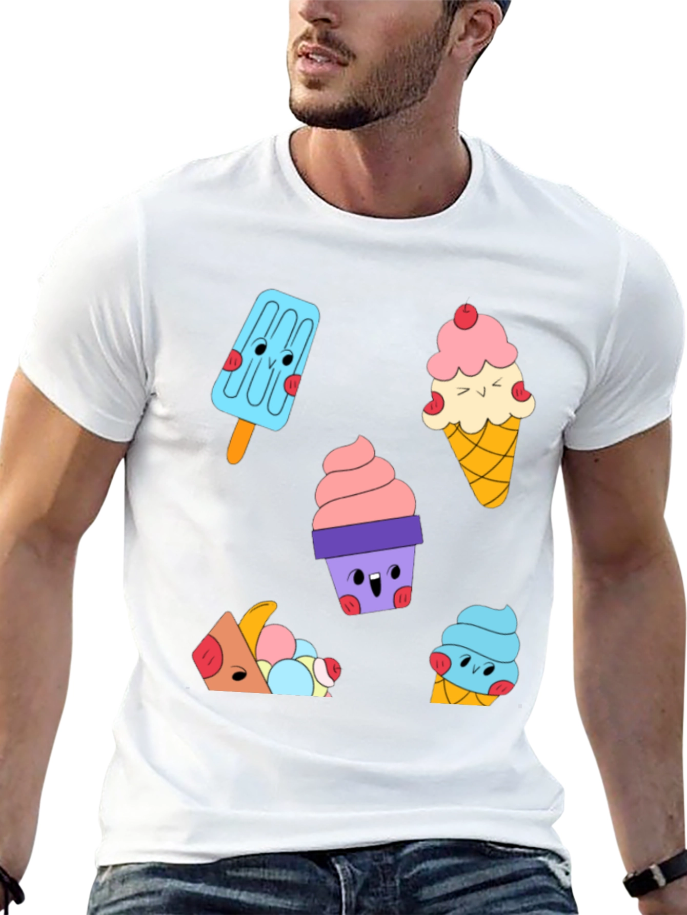 Cute Cartoon Ice Cream Graphic Black T-Shirt