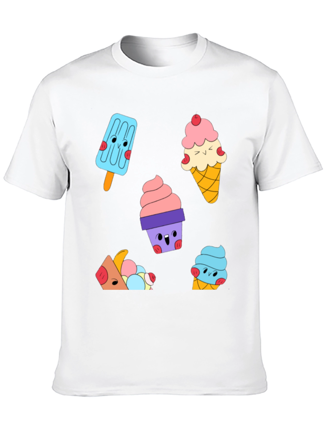 Cute Cartoon Ice Cream Graphic Black T-Shirt