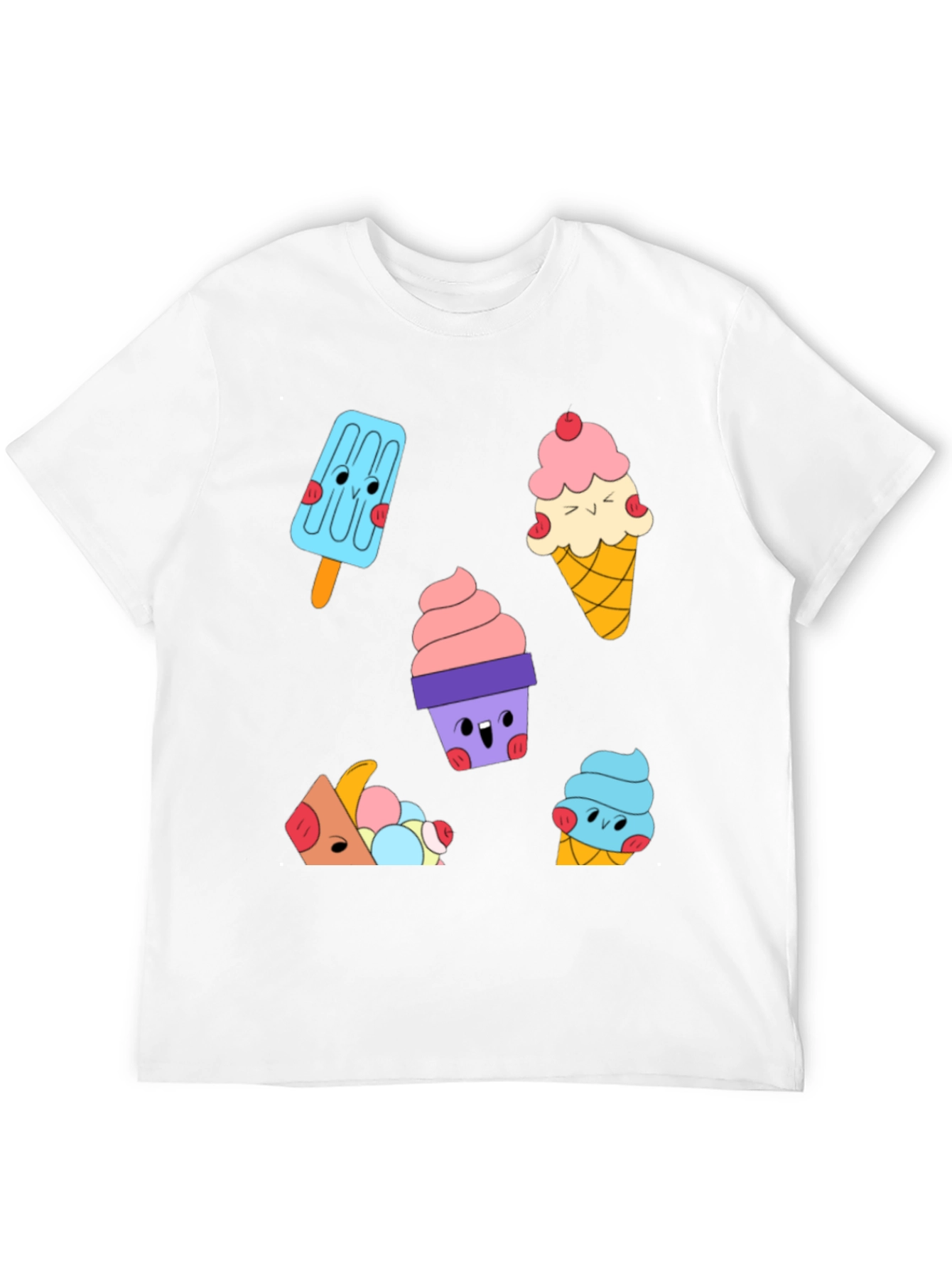 Cute Cartoon Ice Cream Graphic Black T-Shirt