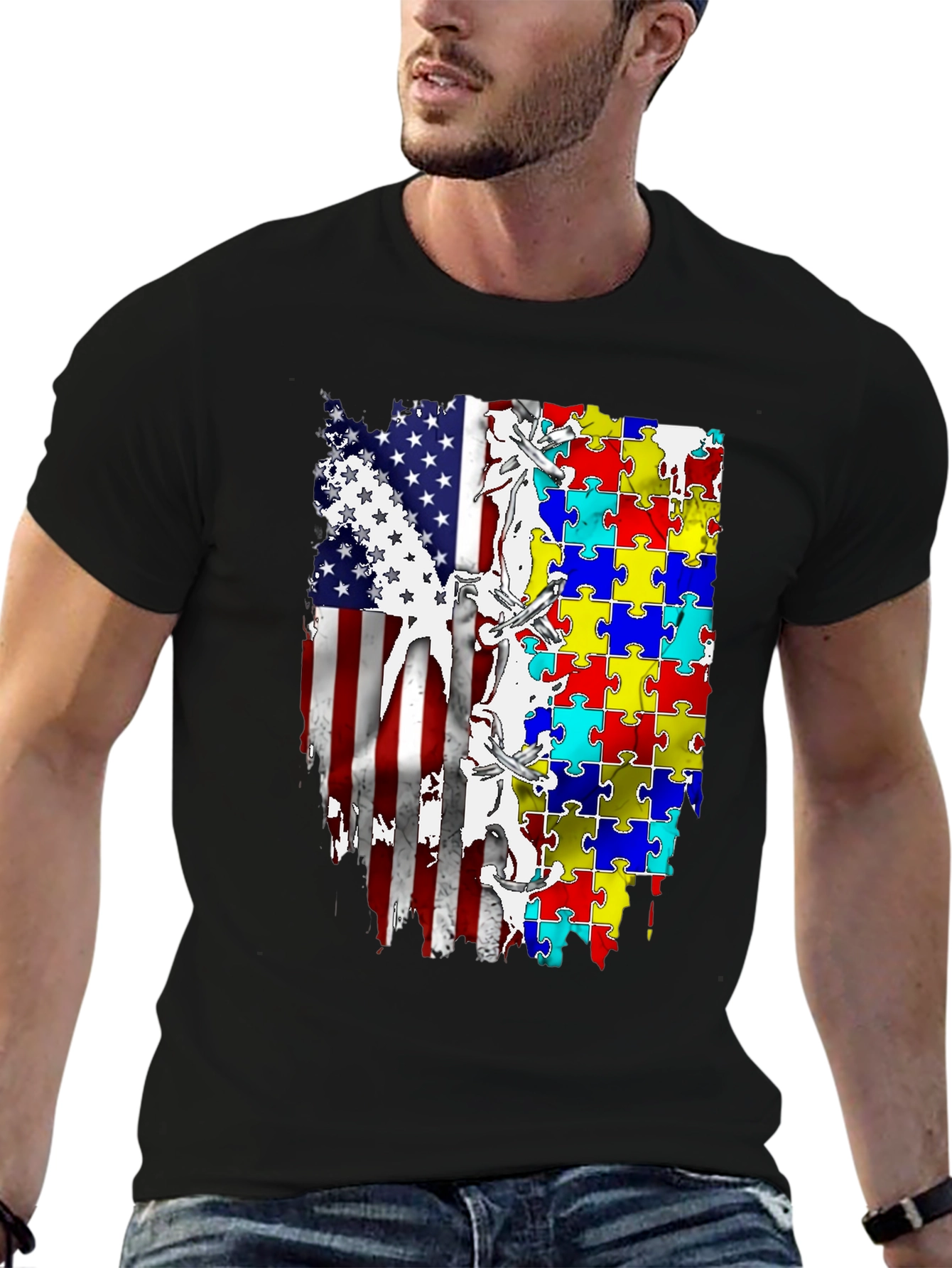 Autism Awareness USA Flag T-Shirt