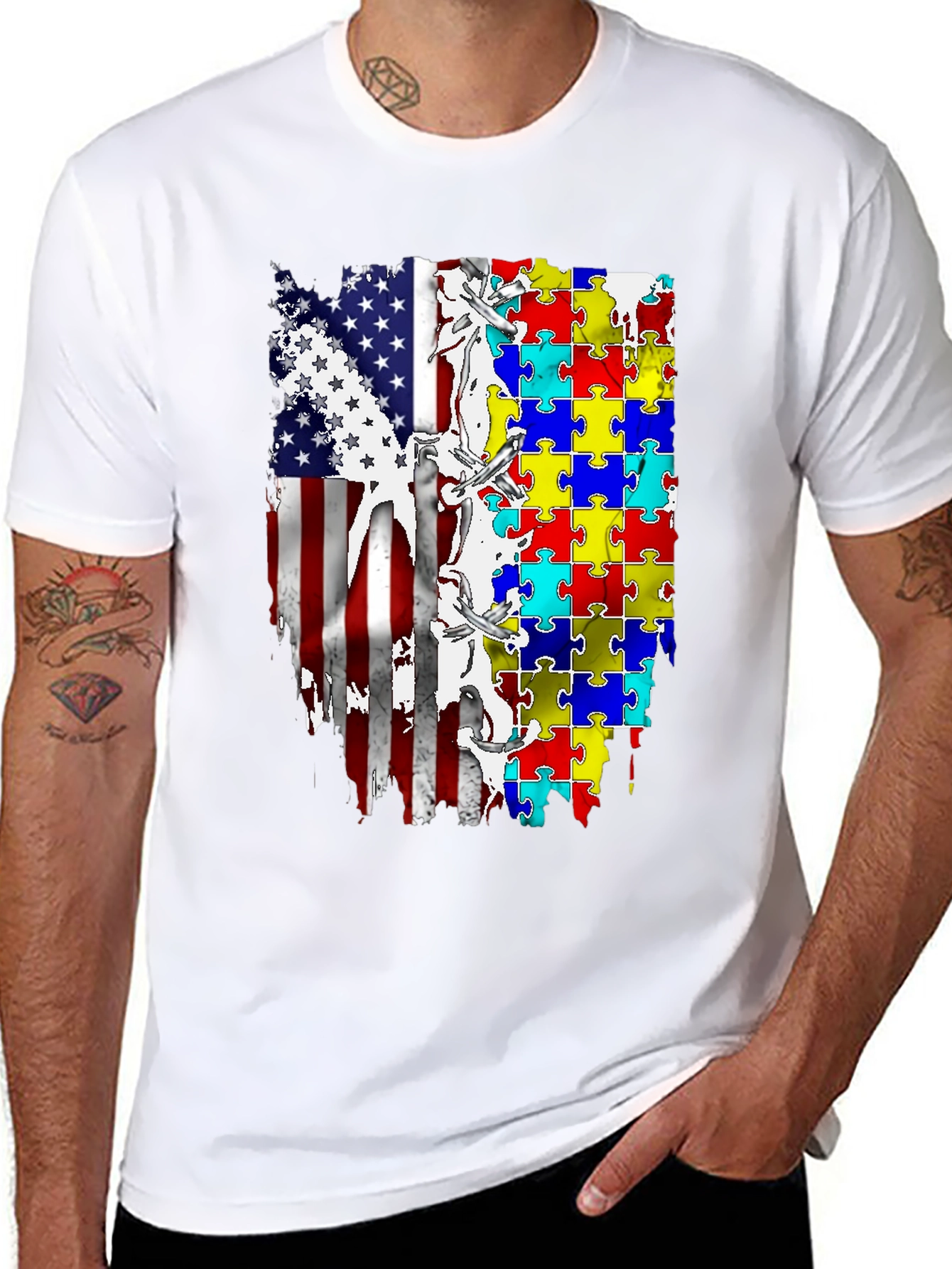 Autism Awareness USA Flag T-Shirt