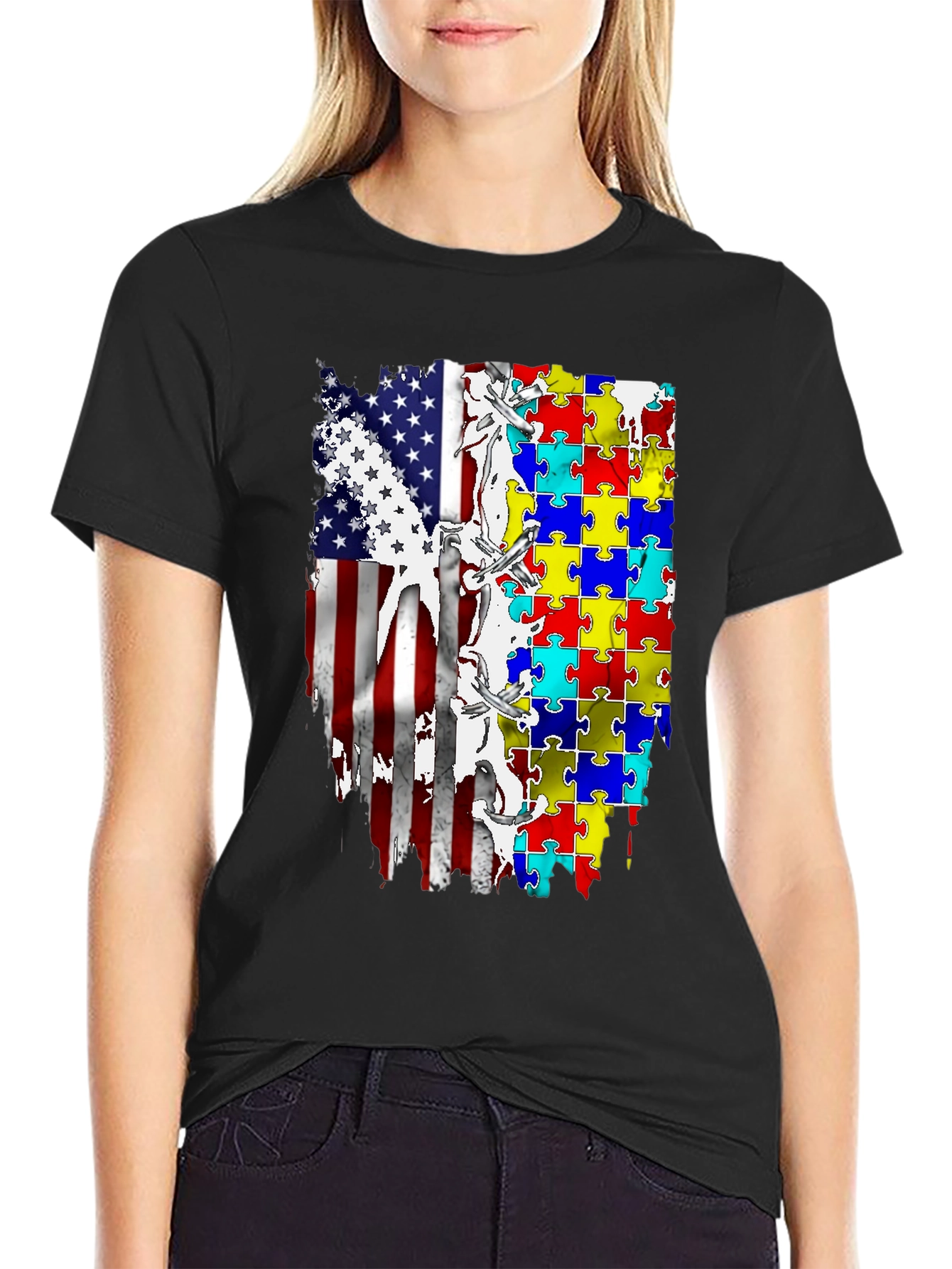 Autism Awareness USA Flag T-Shirt