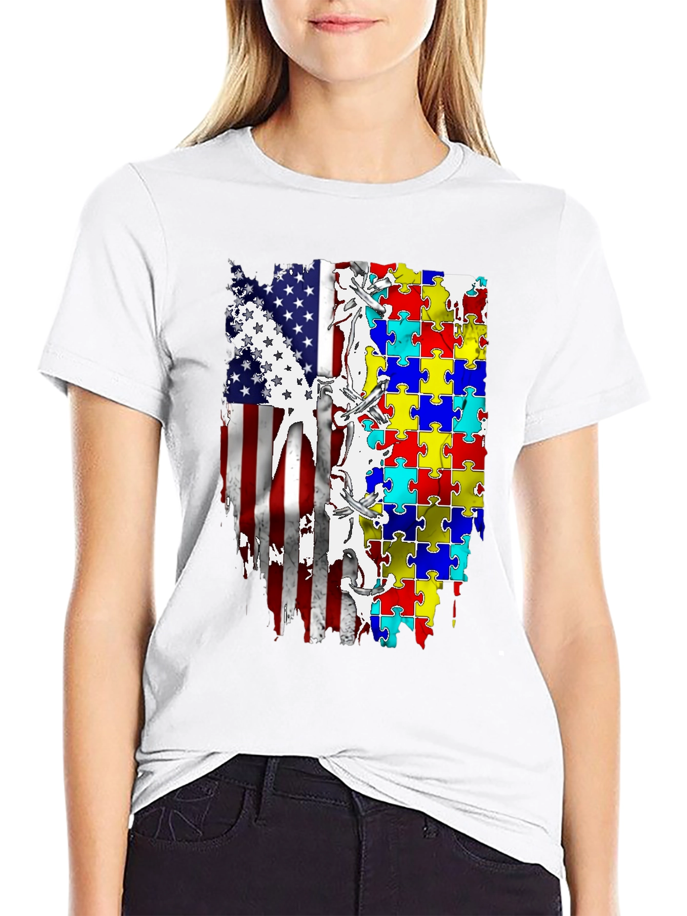 Autism Awareness USA Flag T-Shirt
