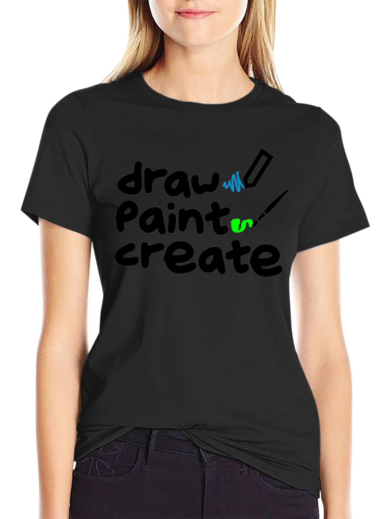 Draw Paint Create Black Graphic Tee
