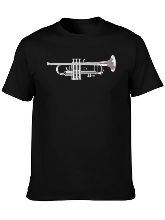 Black T-Shirt with Silver Trumpet Graphic