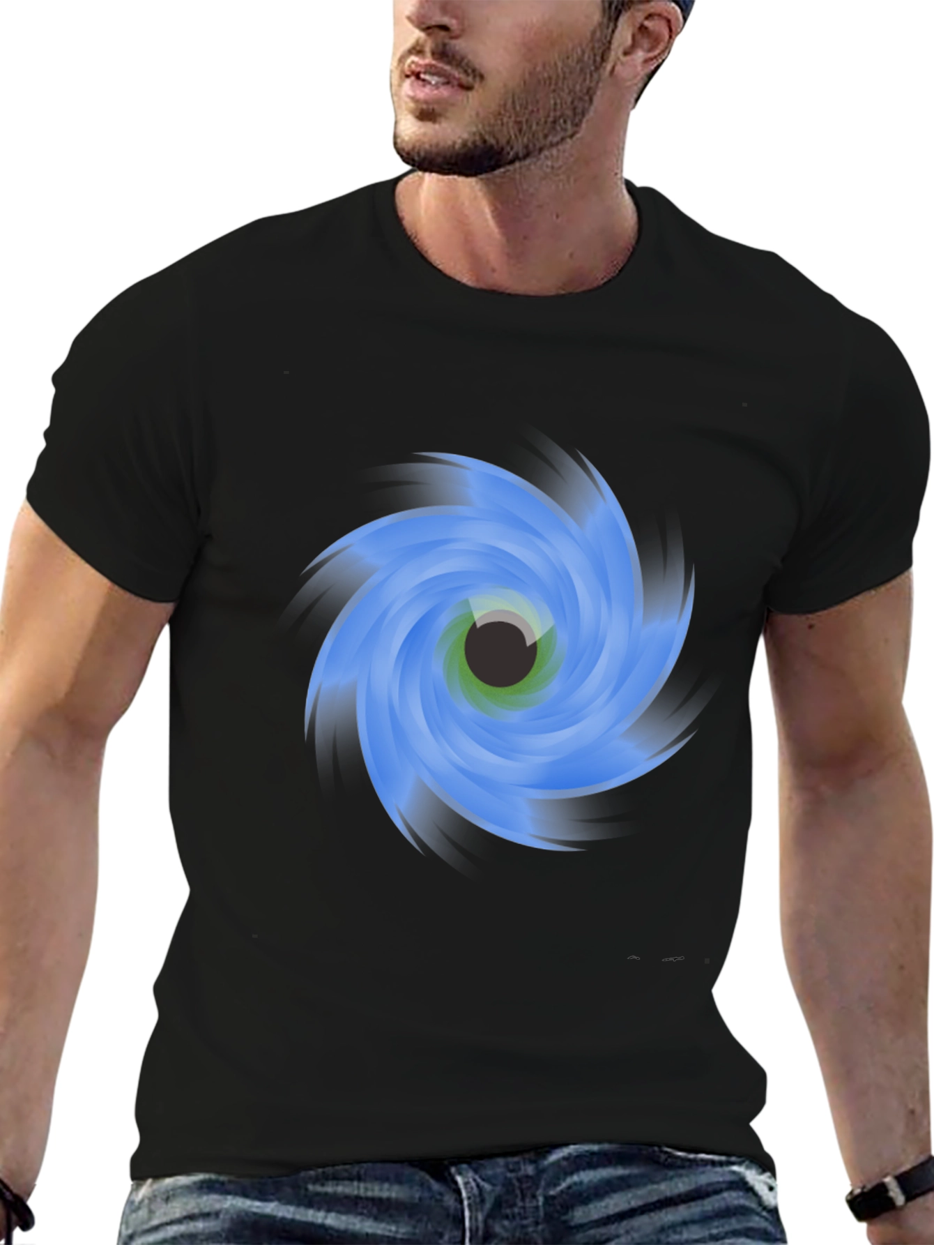 Abstract Eye Vortex Graphic Black T-Shirt