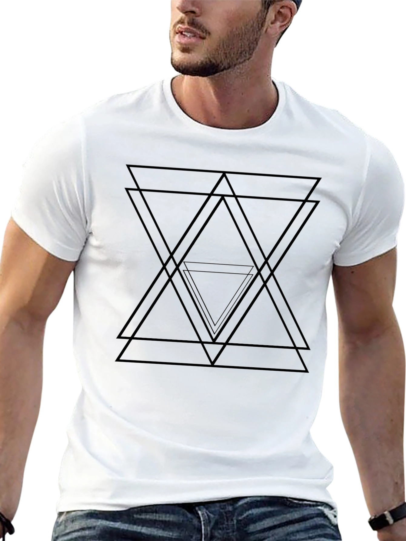 Geometric Triangle Graphic Black T-Shirt