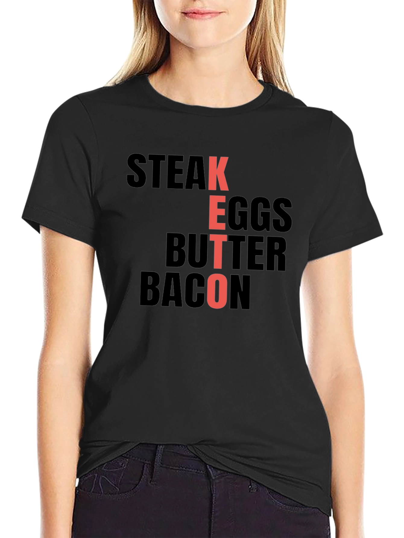 Keto Diet Food T-Shirt: Steak Eggs Butter Bacon
