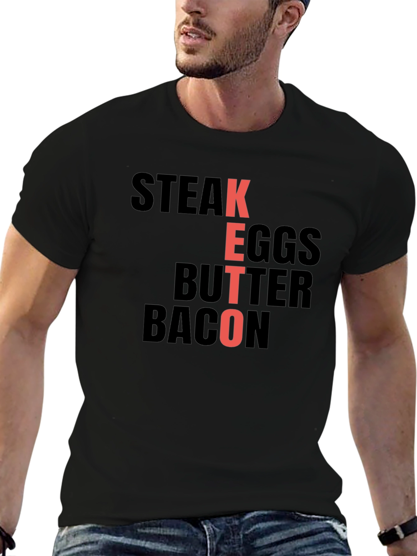 Keto Diet Food T-Shirt: Steak Eggs Butter Bacon