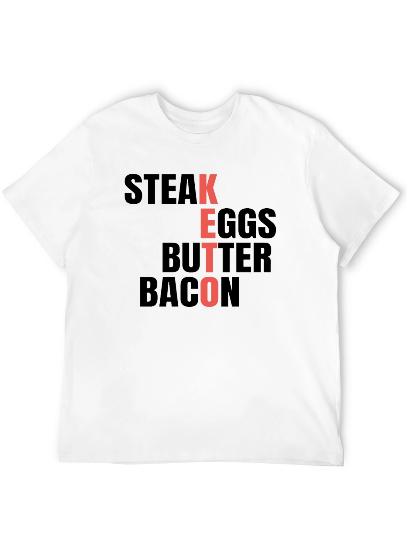 Keto Diet Food T-Shirt: Steak Eggs Butter Bacon