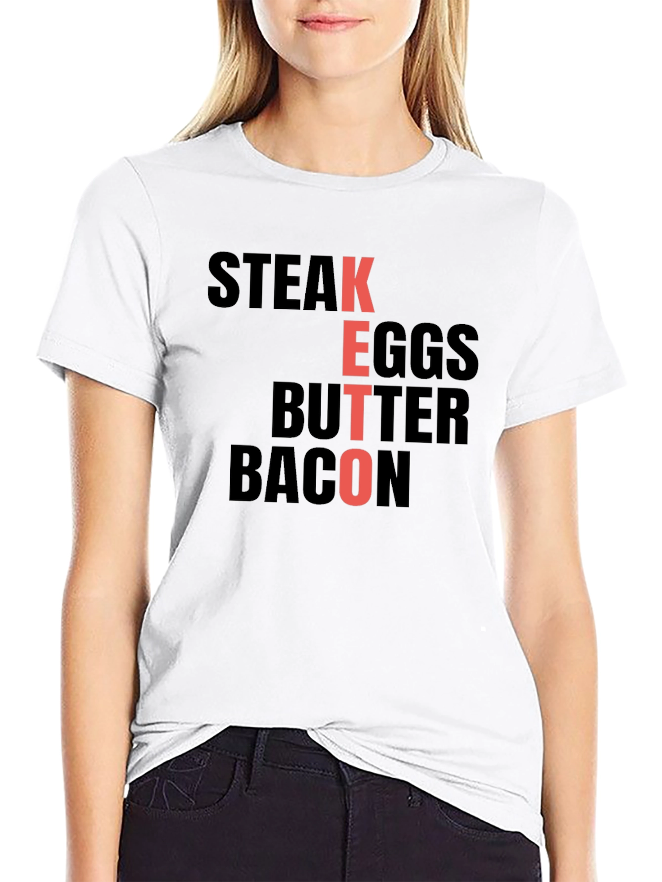 Keto Diet Food T-Shirt: Steak Eggs Butter Bacon