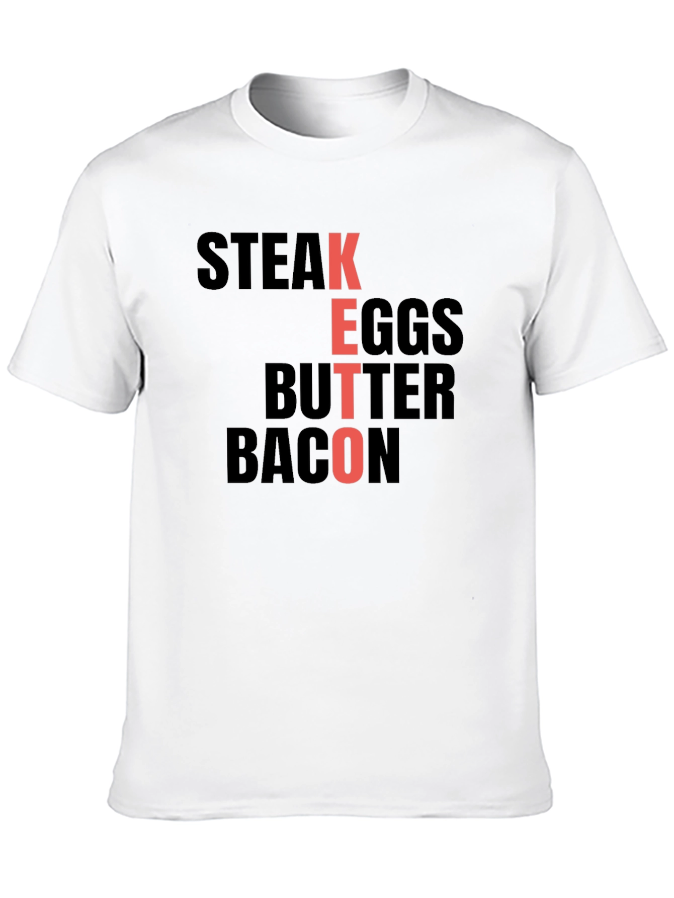 Keto Diet Food T-Shirt: Steak Eggs Butter Bacon