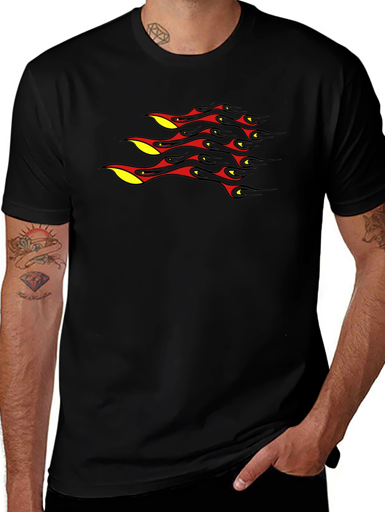 Black T-Shirt with Abstract Flame Design