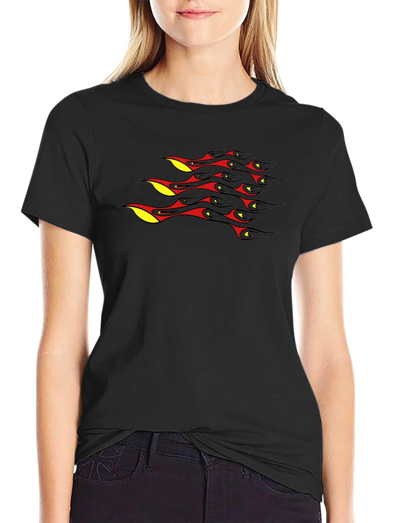 Black T-Shirt with Abstract Flame Design