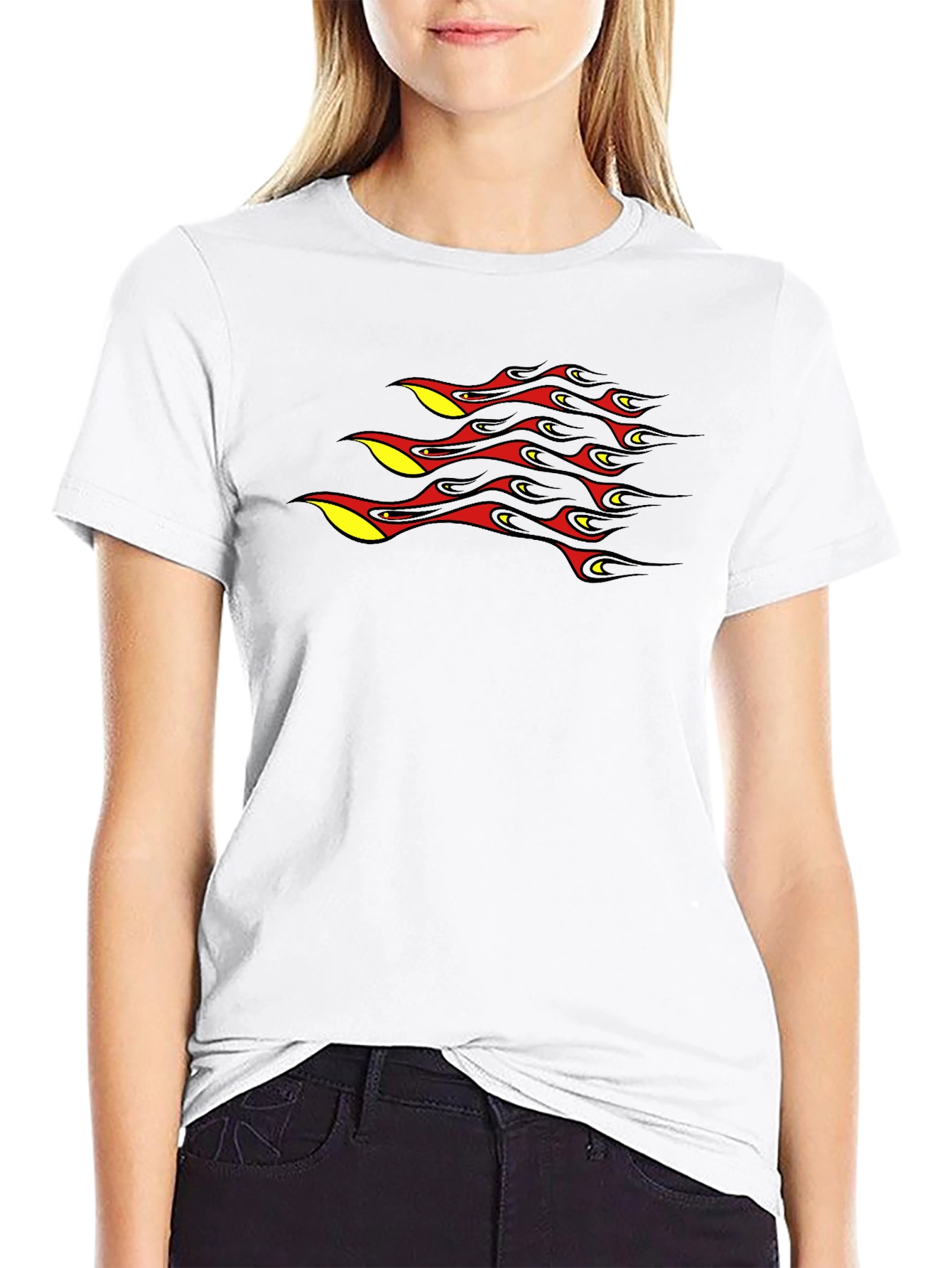 Black T-Shirt with Abstract Flame Design