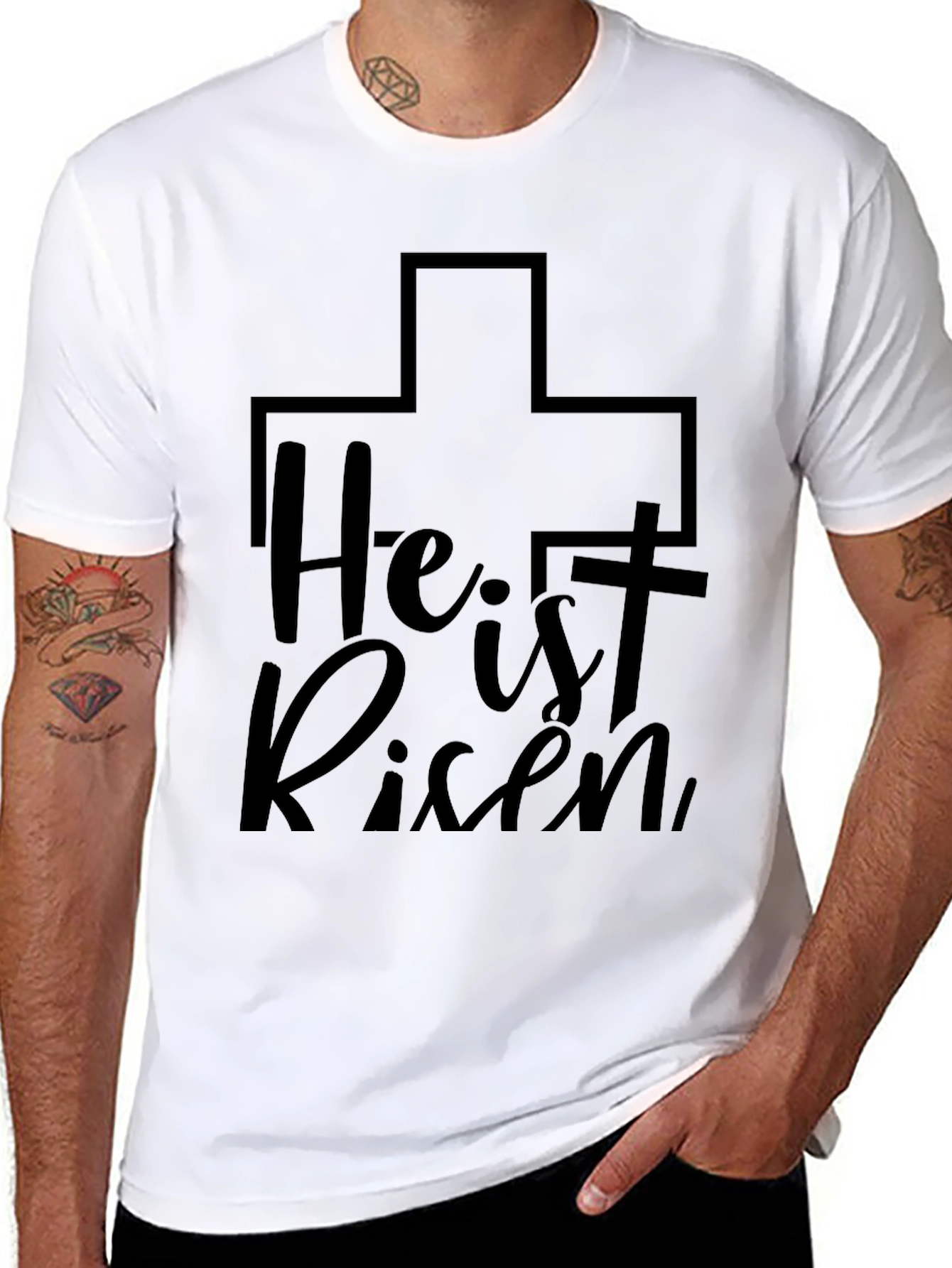 He is Risen Cross Graphic Tee - Black Unisex