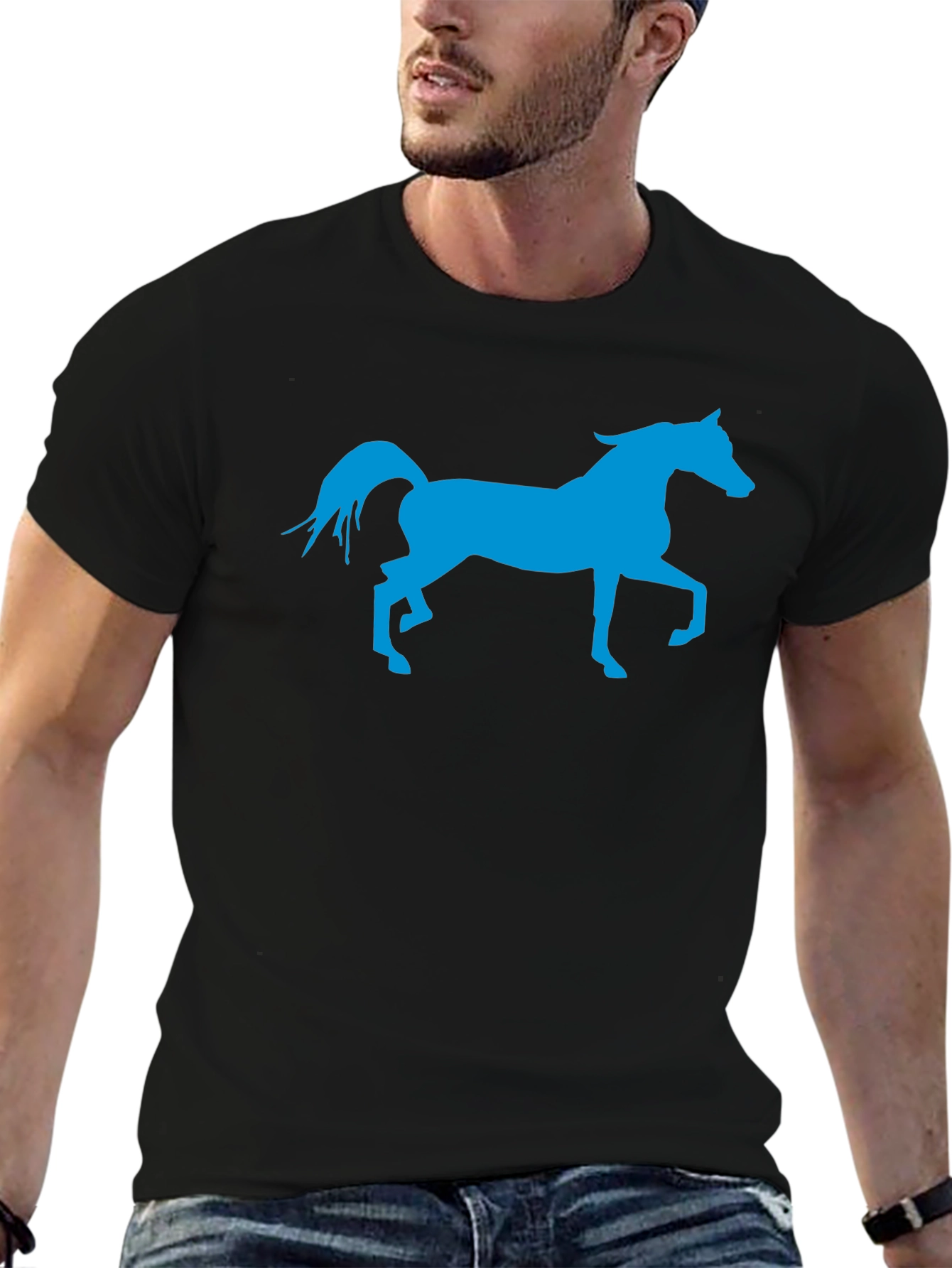 Blue Horse Graphic Black T-Shirt